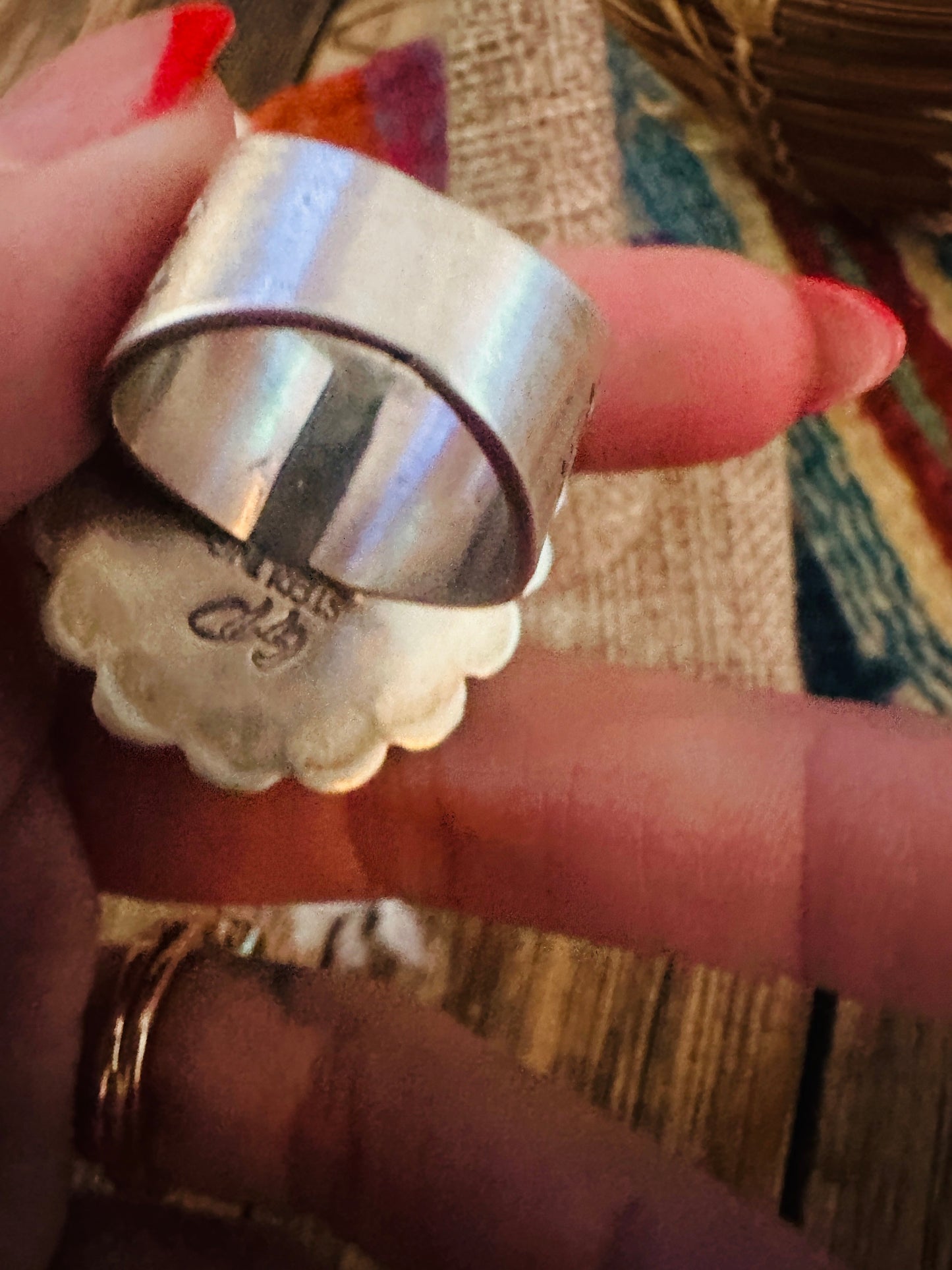 Handcrafted Queen Pink Conch & Sterling Silver Ring Size 8.75 Nizhoni Traders LLC