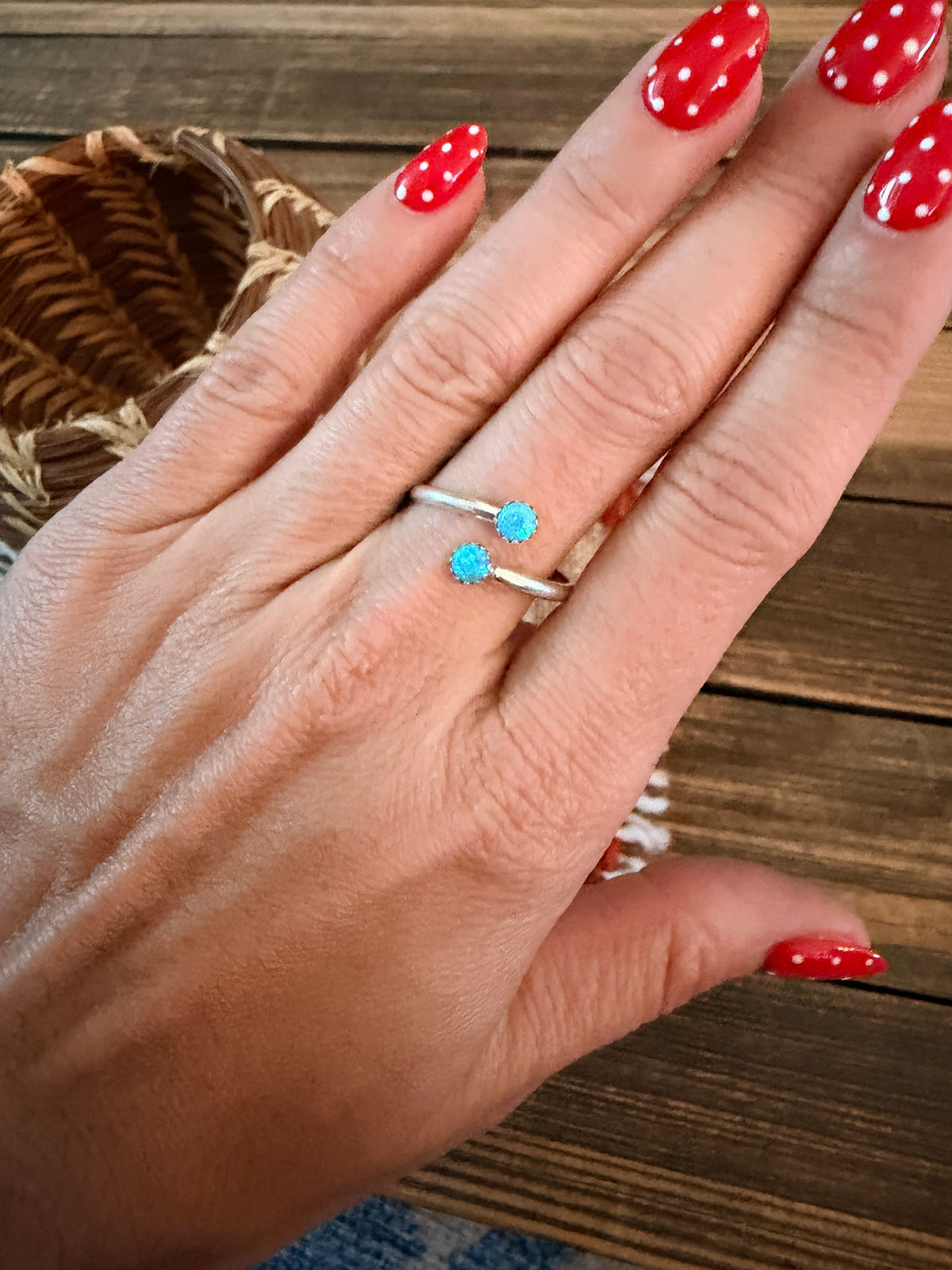 Handcrafted Light Blue Opal & Sterling Silver Adjustable Ring Nizhoni Traders LLC