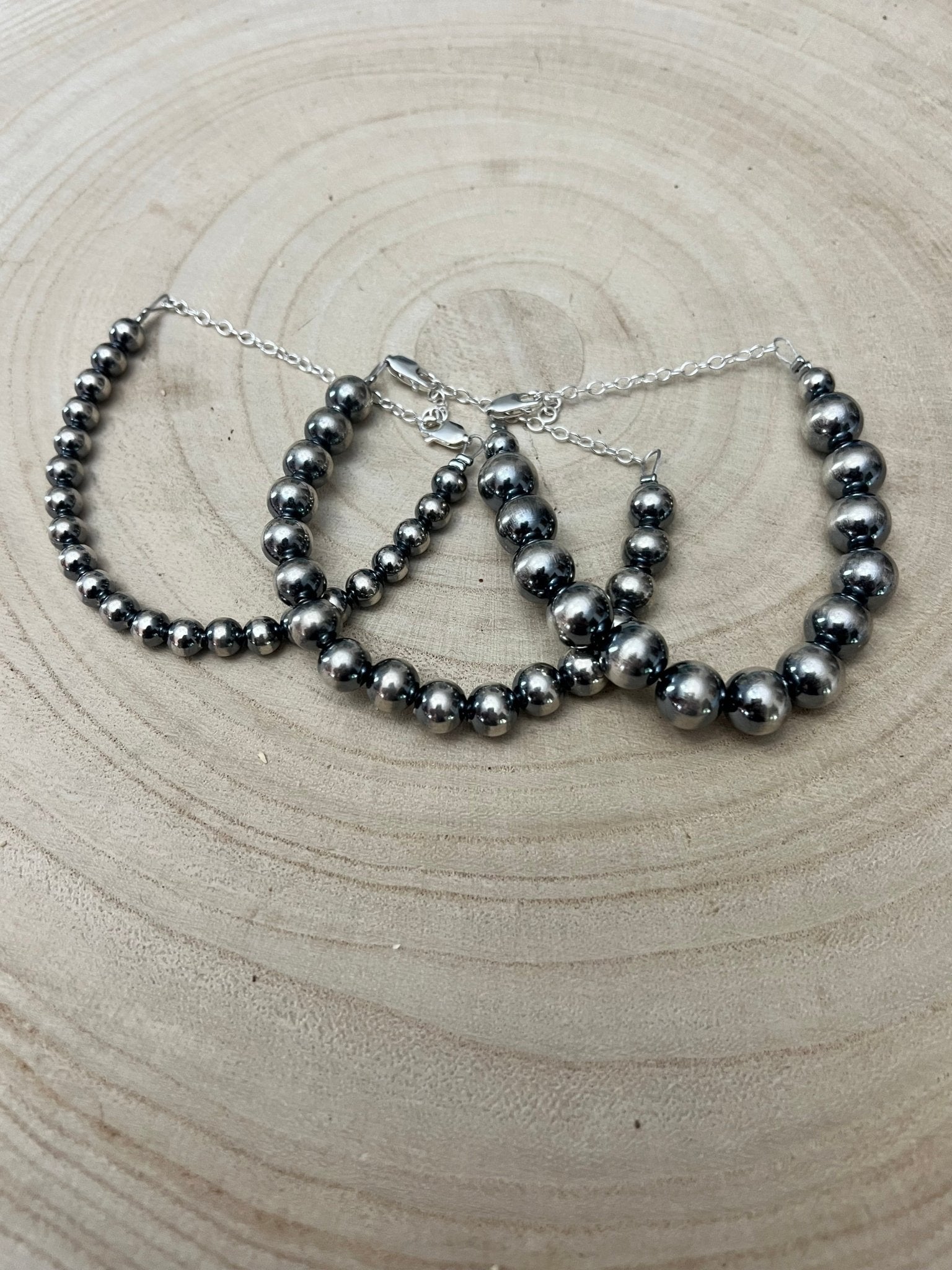 10mm Sterling Silver Pearls bracelet - 6 inch bracelet Cowhide and Conchos