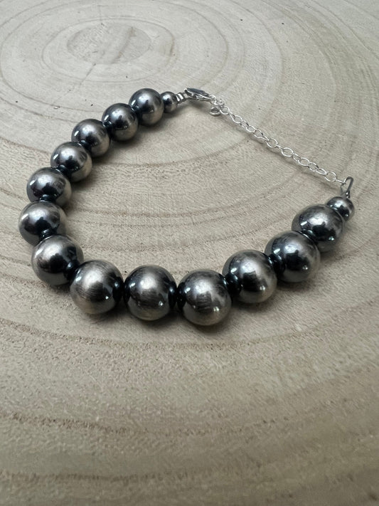 10mm Sterling Silver Pearls bracelet - 6 inch bracelet Cowhide and Conchos