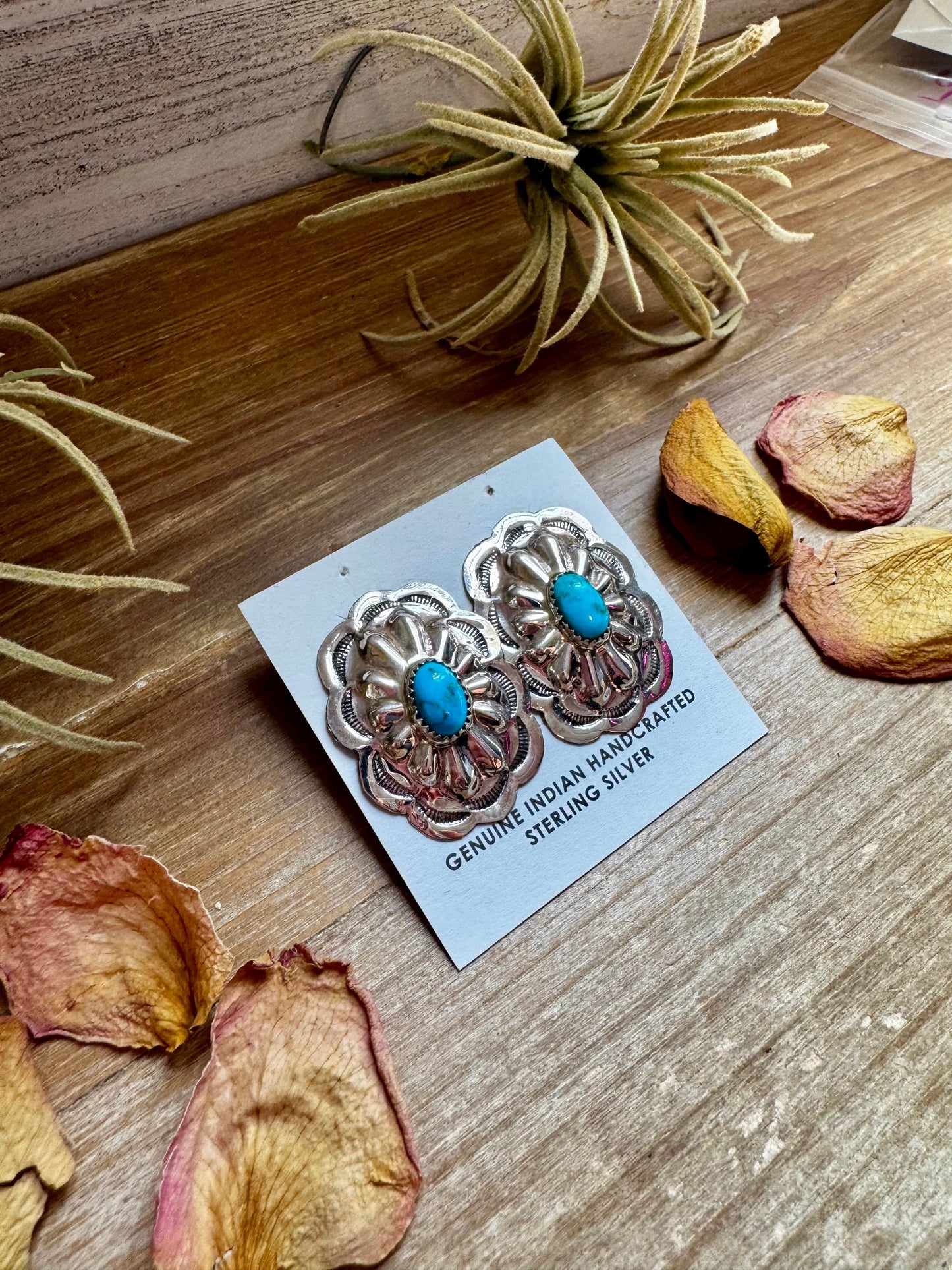 Rectangle Concho Earrings – Kingman Turquoise, Sterling Silver The Bijoux FAB Jewelry