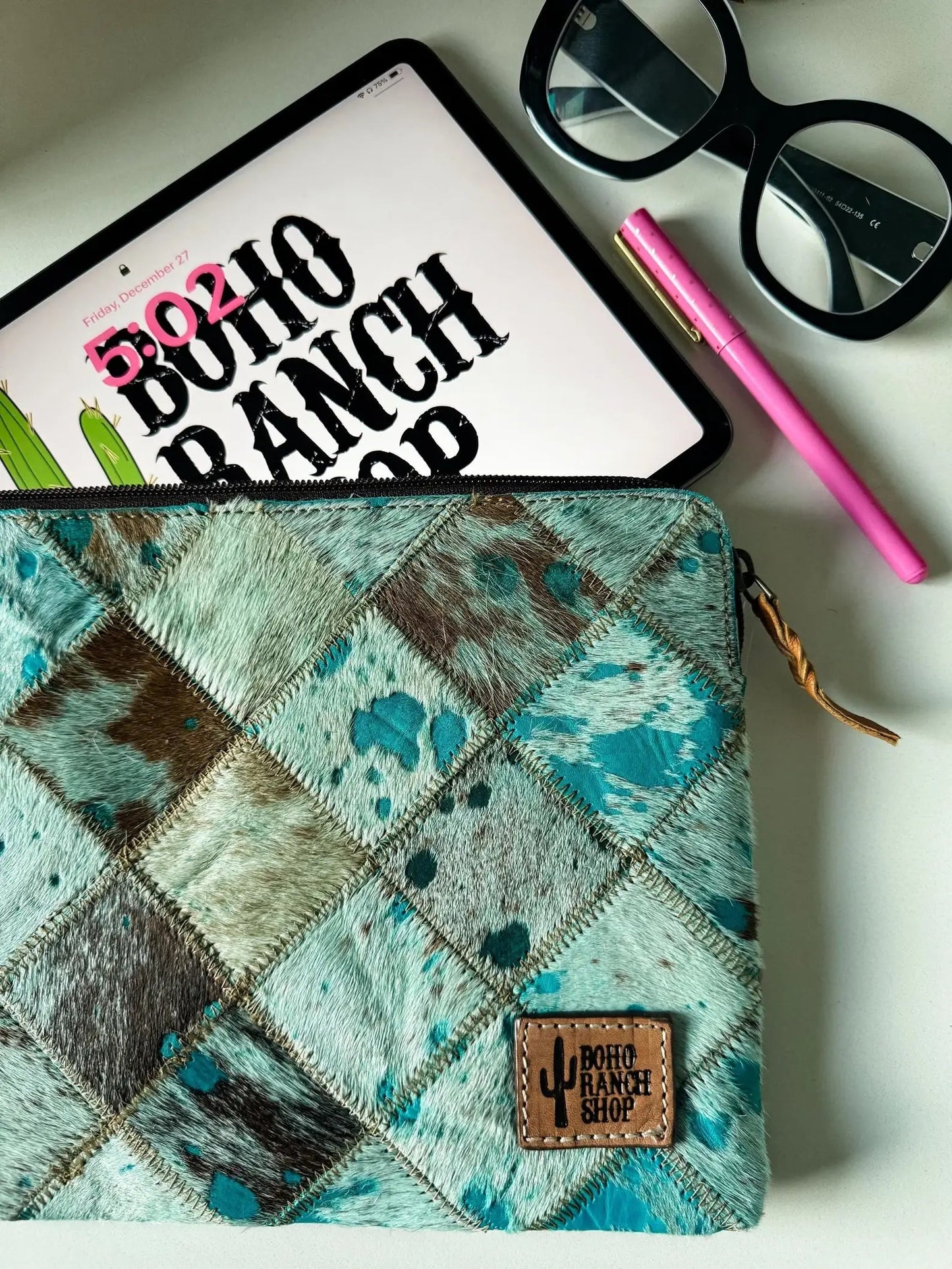 Cowhide Leather Laptop Computer tech Sleeve Pouch Case Boho Ranch Shop
