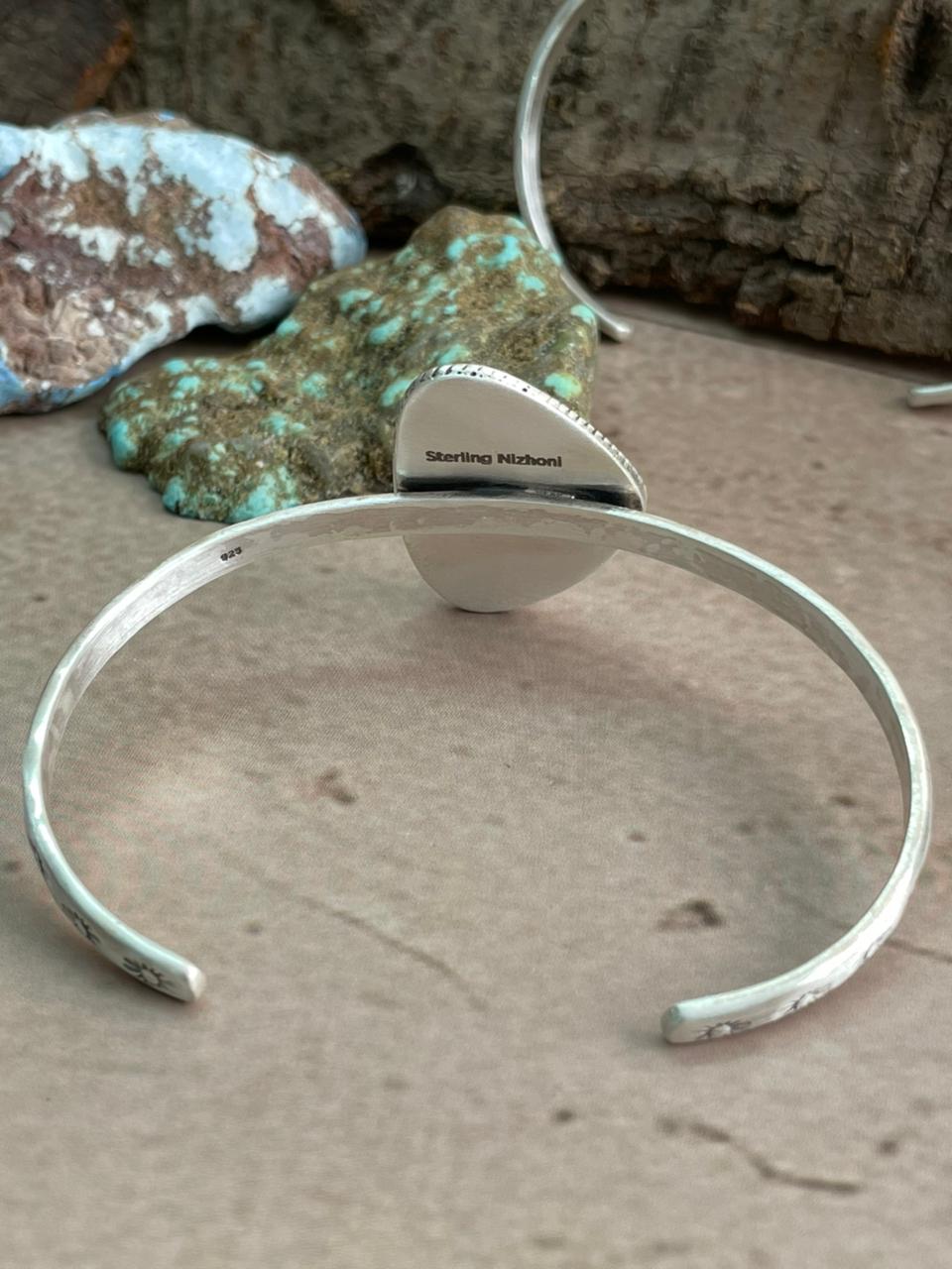 Handmade Sterling Silver Mantis Turquoise Cuff Bracelet with Signed Nizhoni Nizhoni Traders LLC