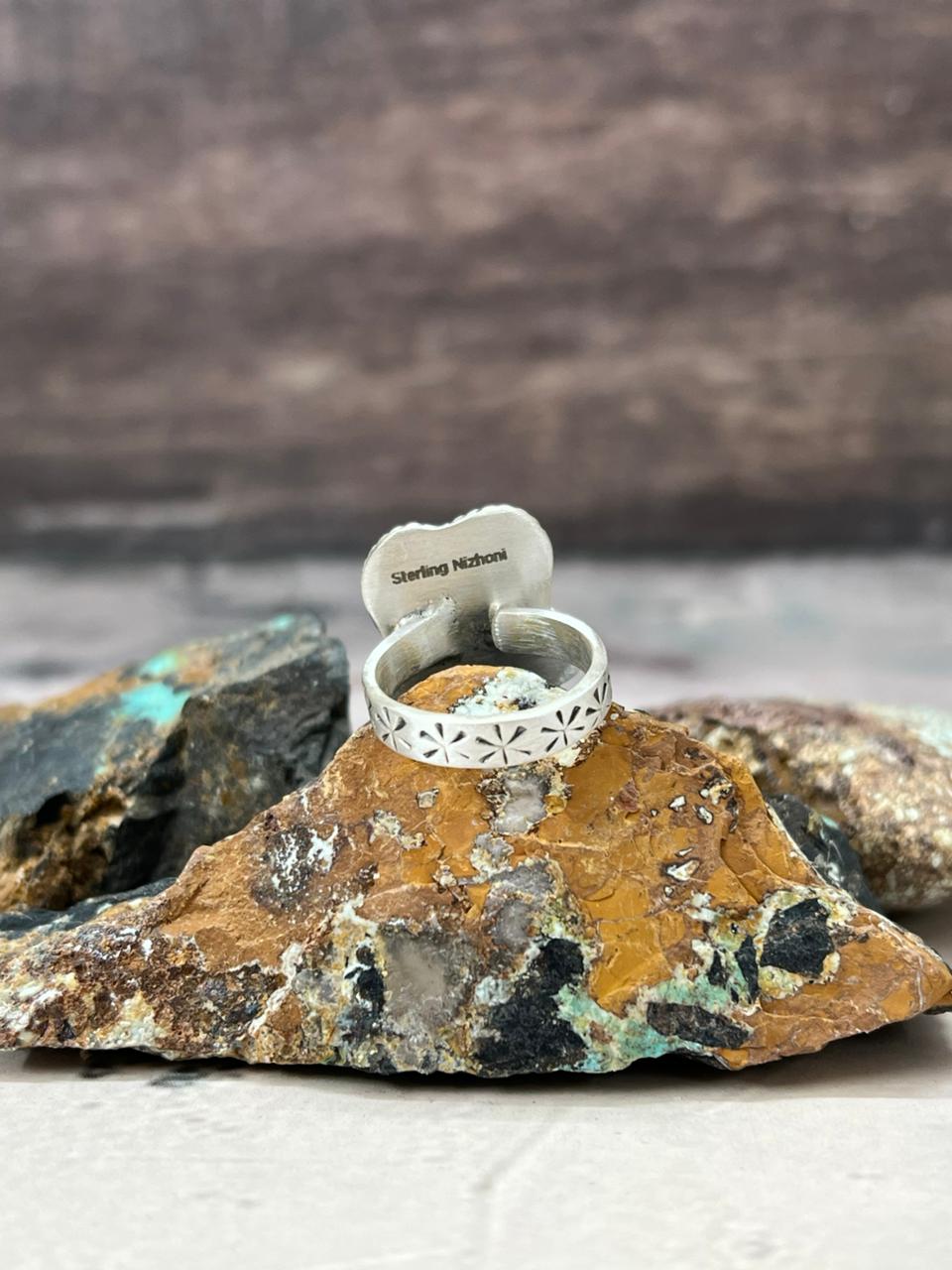 Handmade Sterling Silver Wildhorse Magnesite Adjustable Ring "Signed Nizhoni" Nizhoni Traders LLC