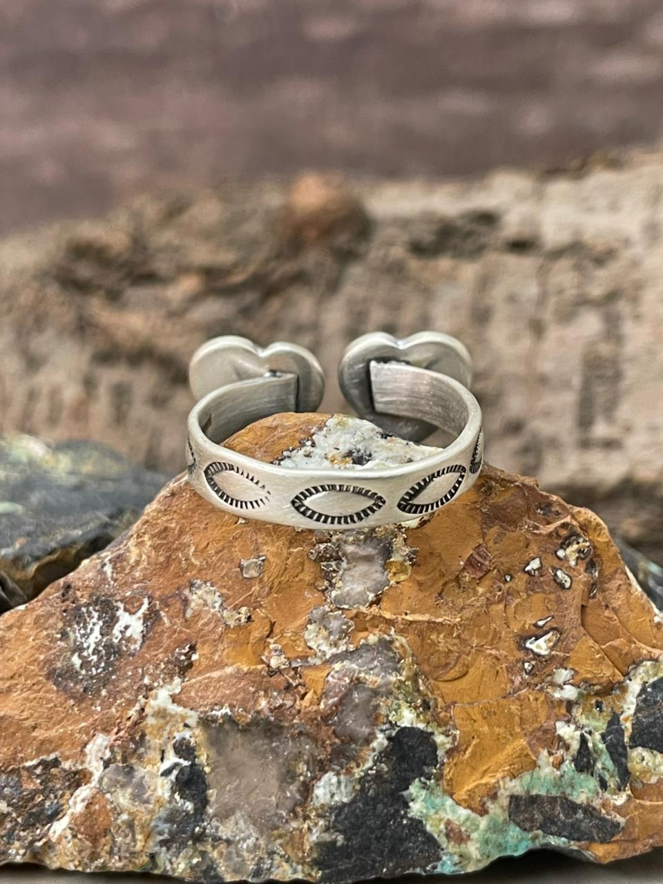 "Heart Collection" Handmade Sterling Silver Kingman Turquoise Adjustable Ring "Signed Nizhoni" Nizhoni Traders LLC