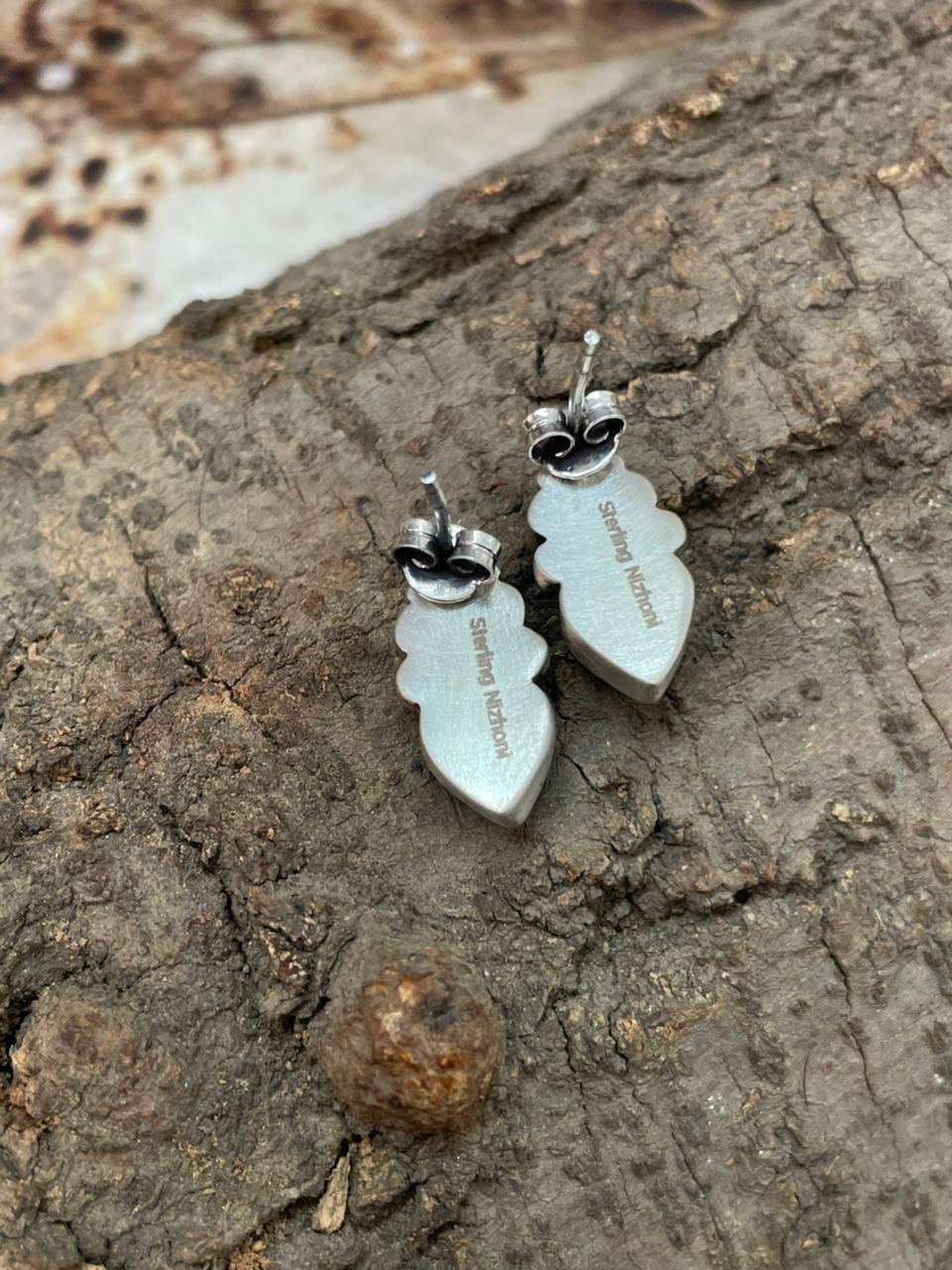 "Heart Collection" Handmade Sterling Silver Kingman Turquoise Post Studs Earrings "Signed Nizhoni" Nizhoni Traders LLC