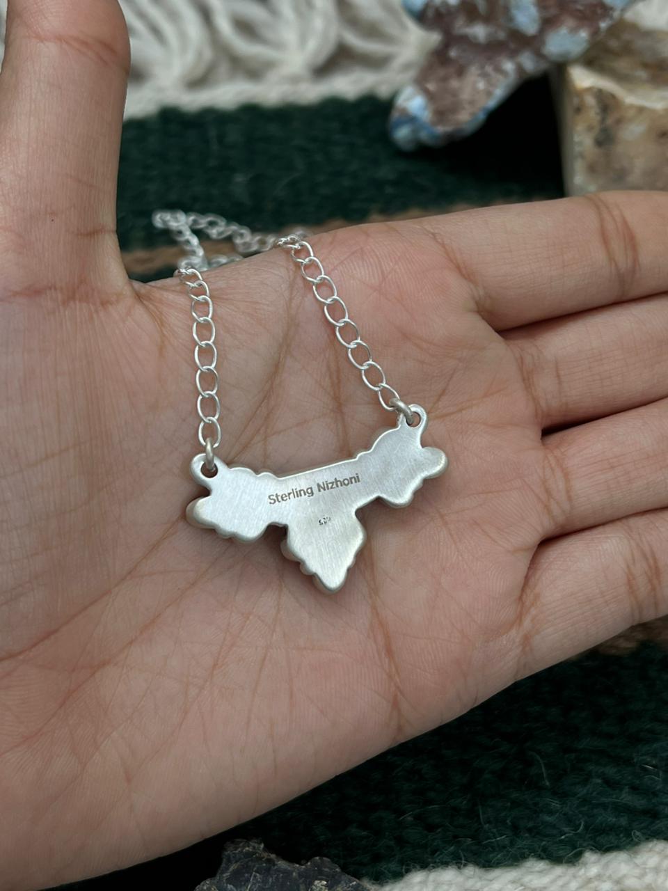 Handmade Sterling Silver Wild Horse Magnesite Necklace "Signed Nizhoni" Nizhoni Traders LLC