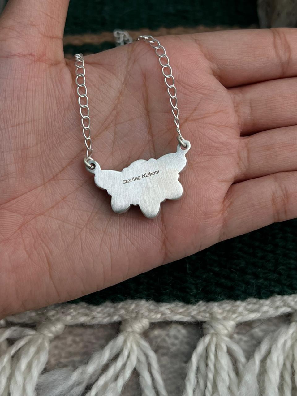 Handmade Sterling Silver Kingman Turquoise Necklace "Signed Nizhoni" (4) Nizhoni Traders LLC