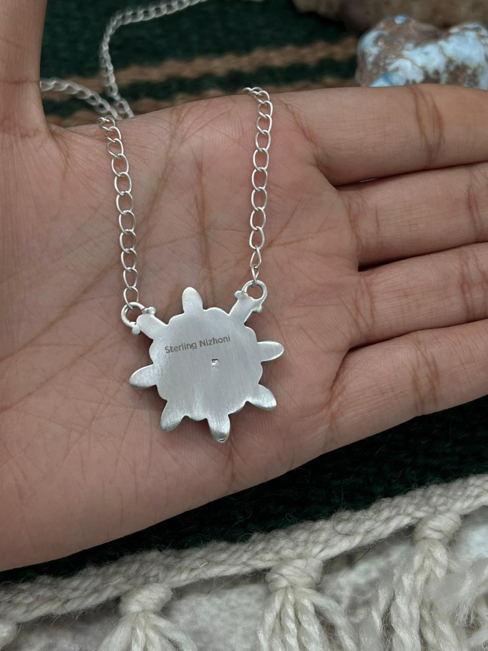 Handmade Sterling Silver Kingman Turquoise Necklace "Signed Nizhoni" Nizhoni Traders LLC