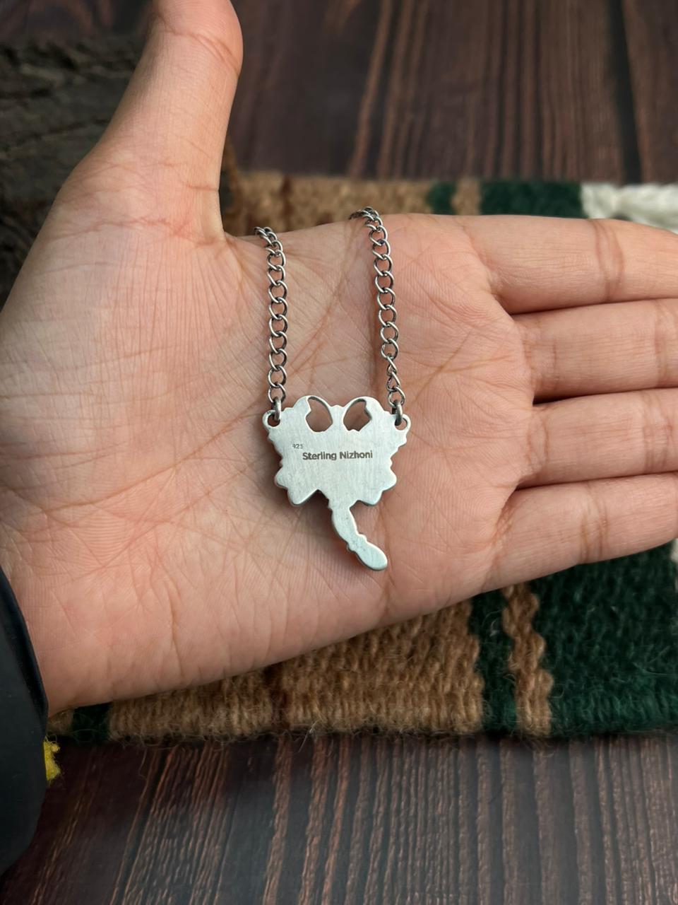 "Heart Collection" Handmade Sterling Silver Kingman Turquoise Necklace "Signed Nizhoni" Nizhoni Traders LLC