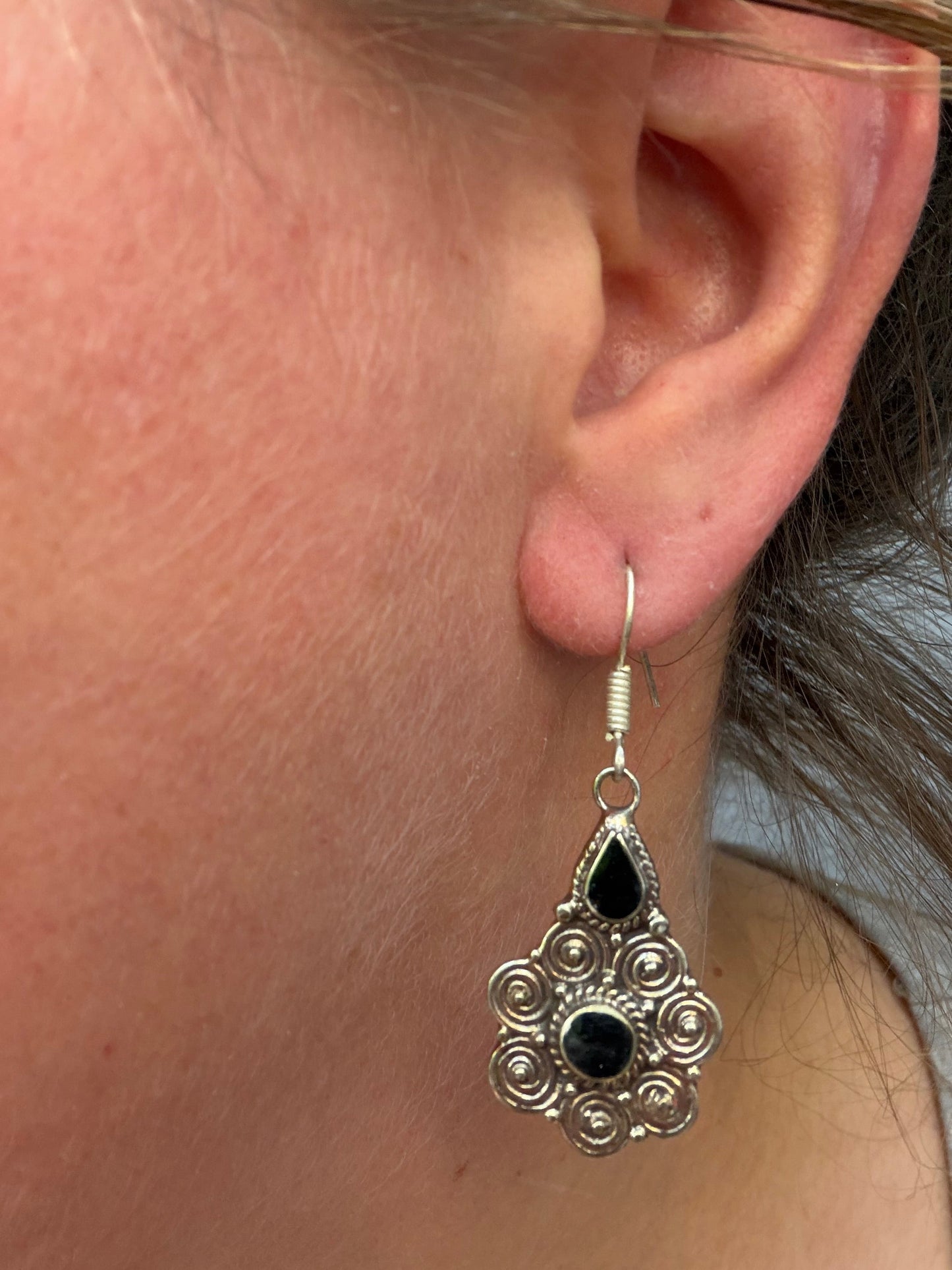 Black Onyx Two-Stone Filigree Dangle Earrings Nizhoni Traders LLC