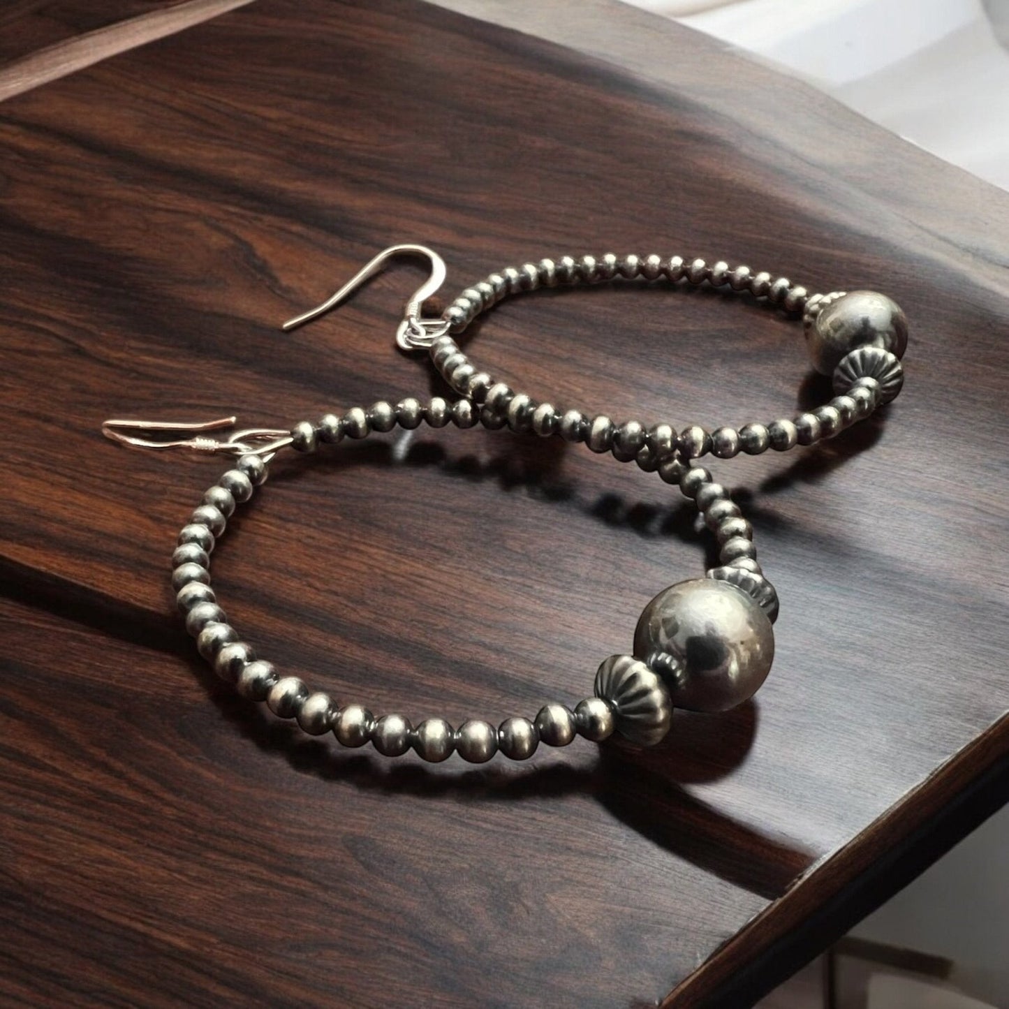 3 mm Sterling Silver Pearl Hoops with 10 mm - 2 inch drop Cowhide and Conchos