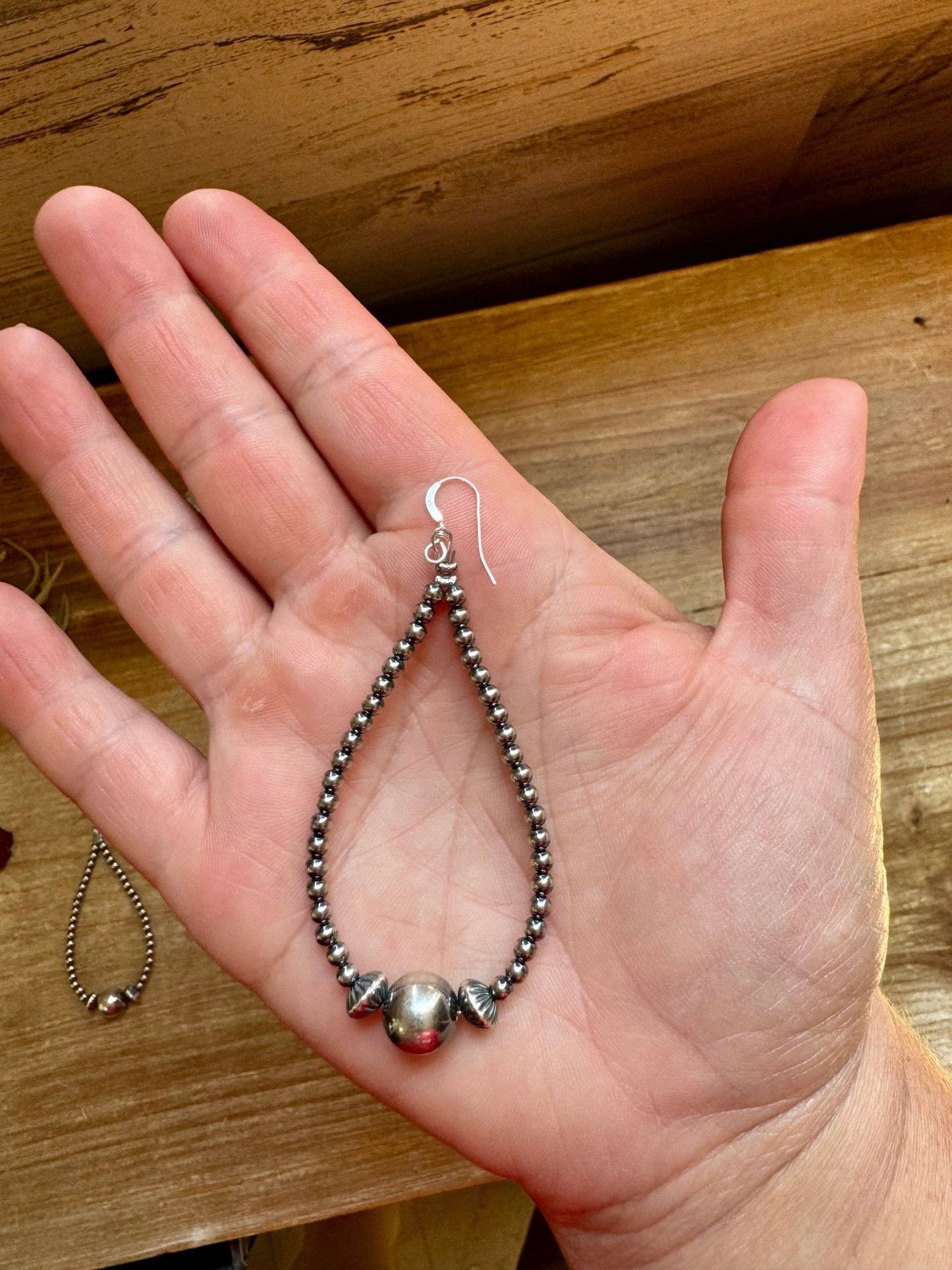 3 mm Sterling Silver Pearls earrings teardrop with 10 mm Cowhide and Conchos