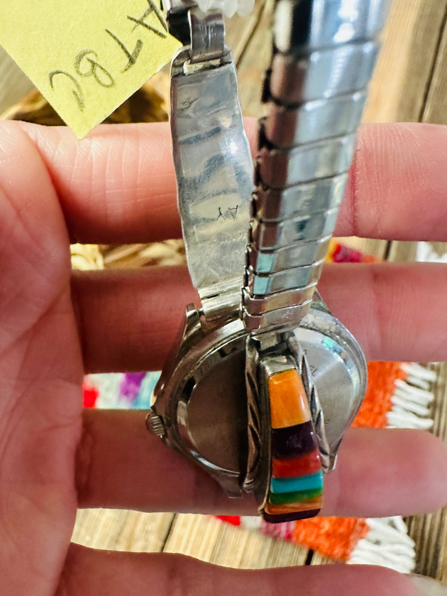 Handcrafted Old Pawn Multi Stone & Sterling Silver Inlay Watch Nizhoni Traders LLC