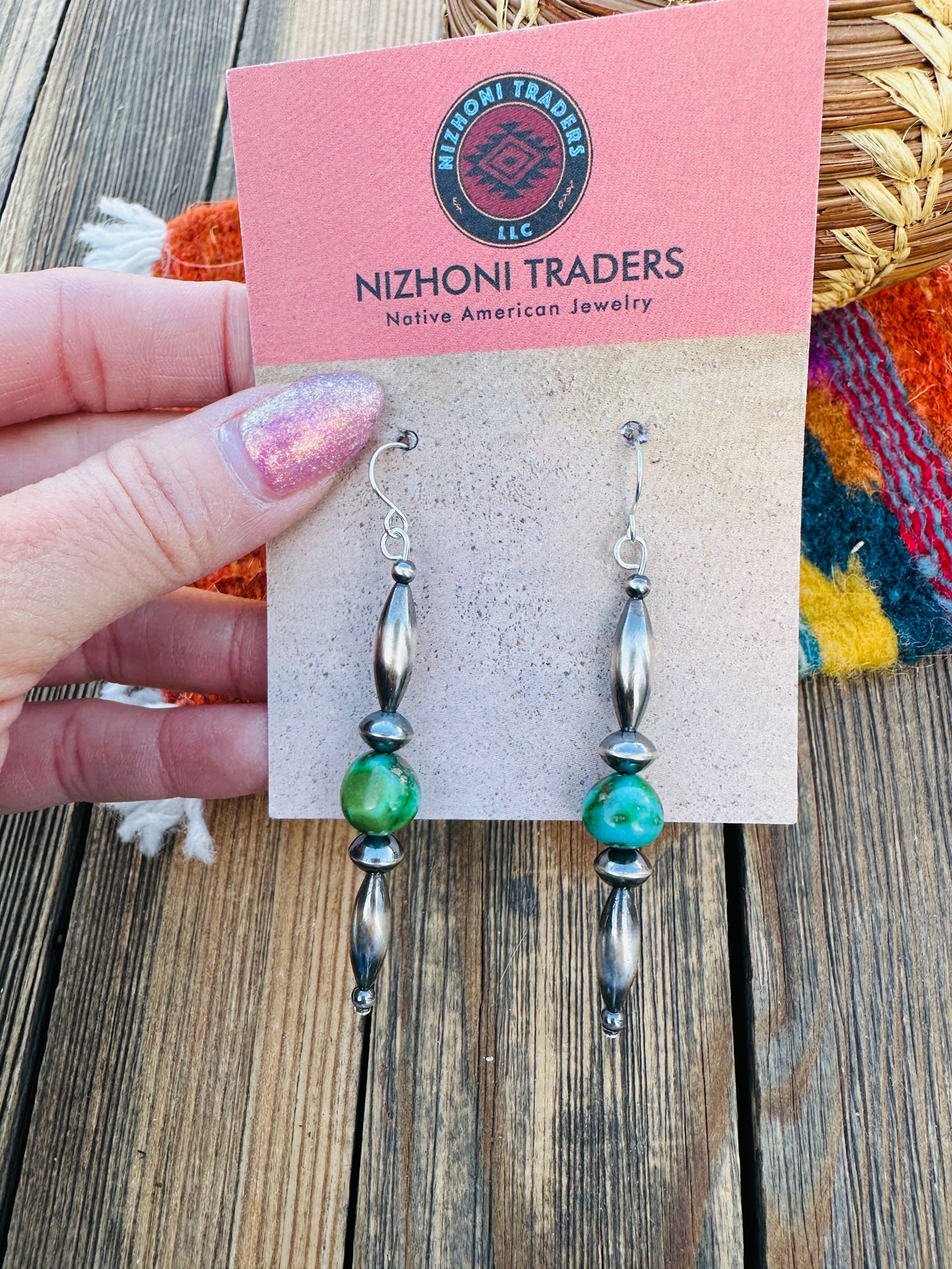 Handcrafted Turquoise & Sterling Silver Beaded Dangle Earrings Nizhoni Traders LLC