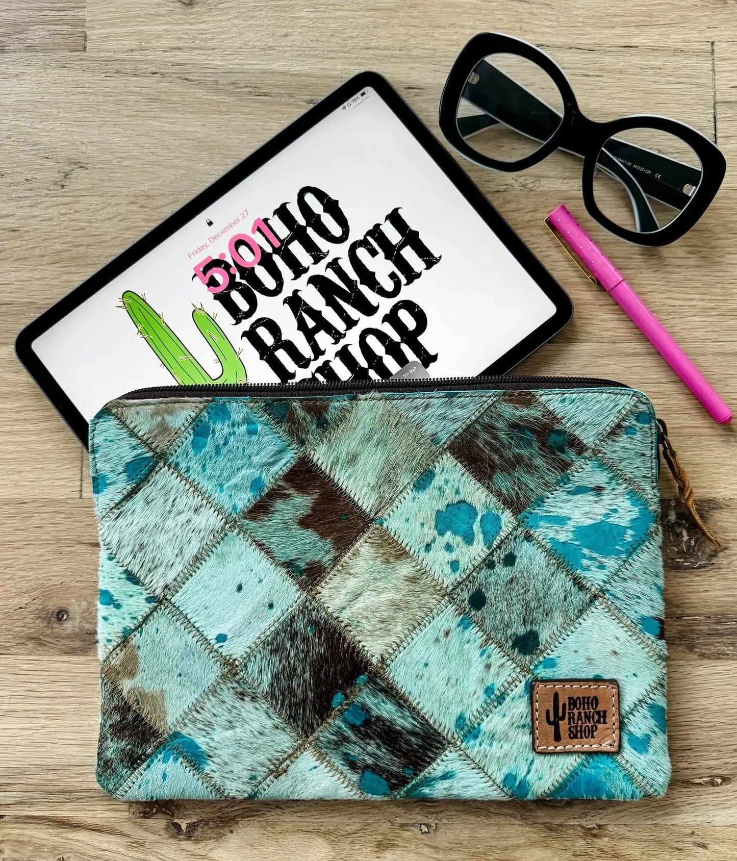 Cowhide Leather Laptop Computer tech Sleeve Pouch Case Boho Ranch Shop