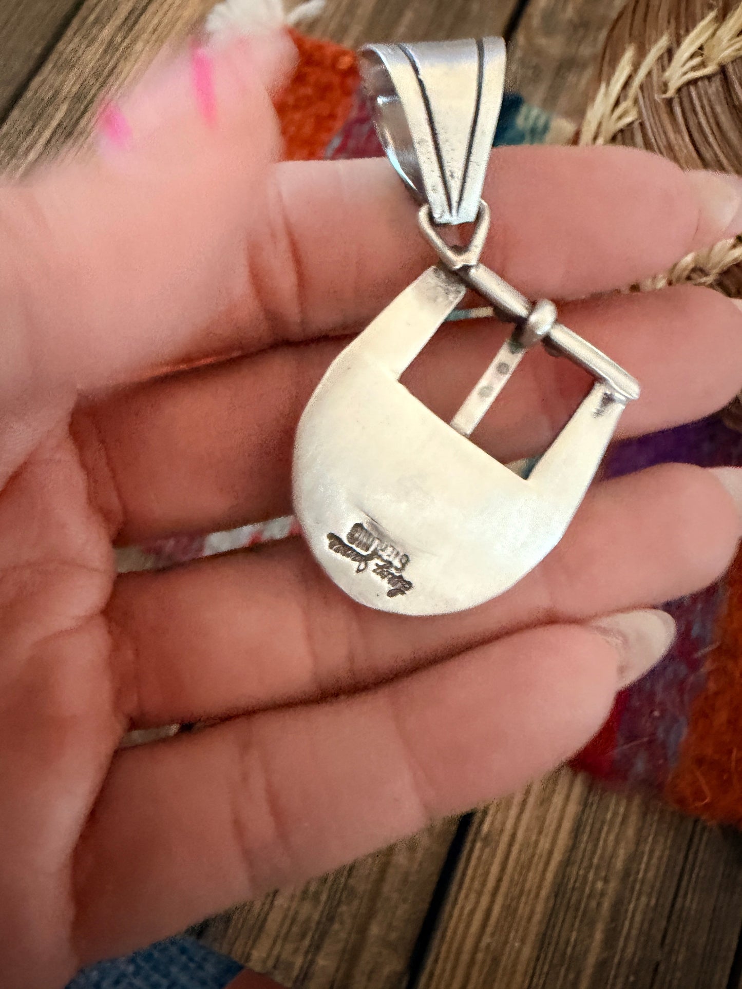 Handcrafted Sterling Silver & Turquoise Belt Buckle Pendant by Leroy James Nizhoni Traders LLC