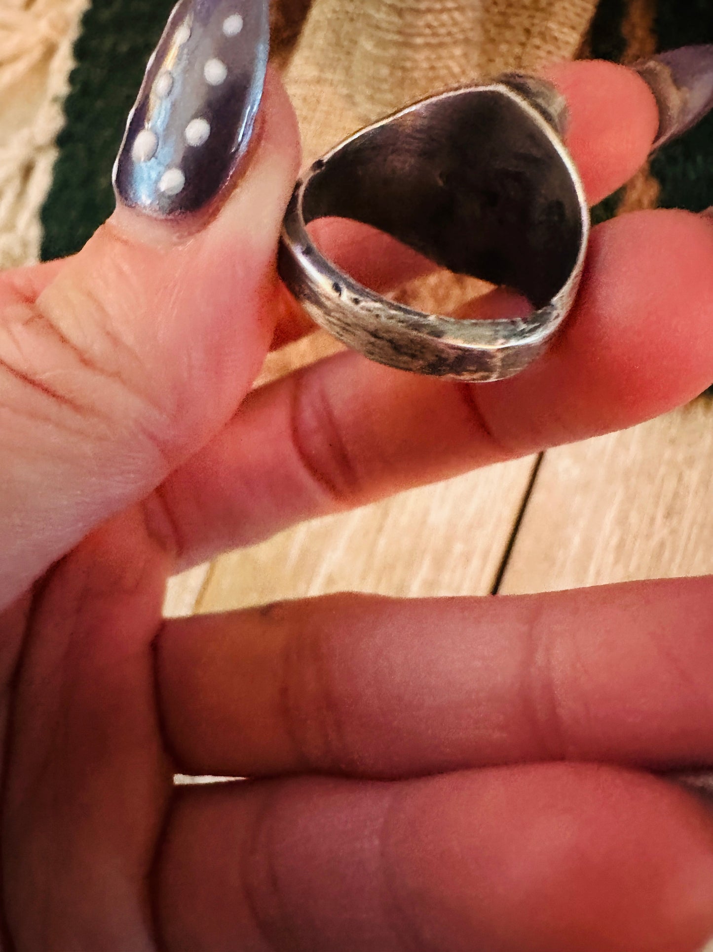 Old Pawn Handcrafted Larimar & Sterling Silver Ring Size 9 Nizhoni Traders LLC