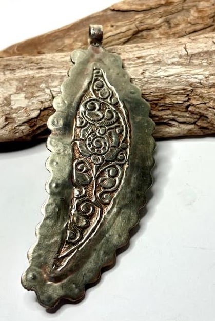 Large Turquoise Bone Carved Pendant on Tibetan Silver Cedar Hill Country Market