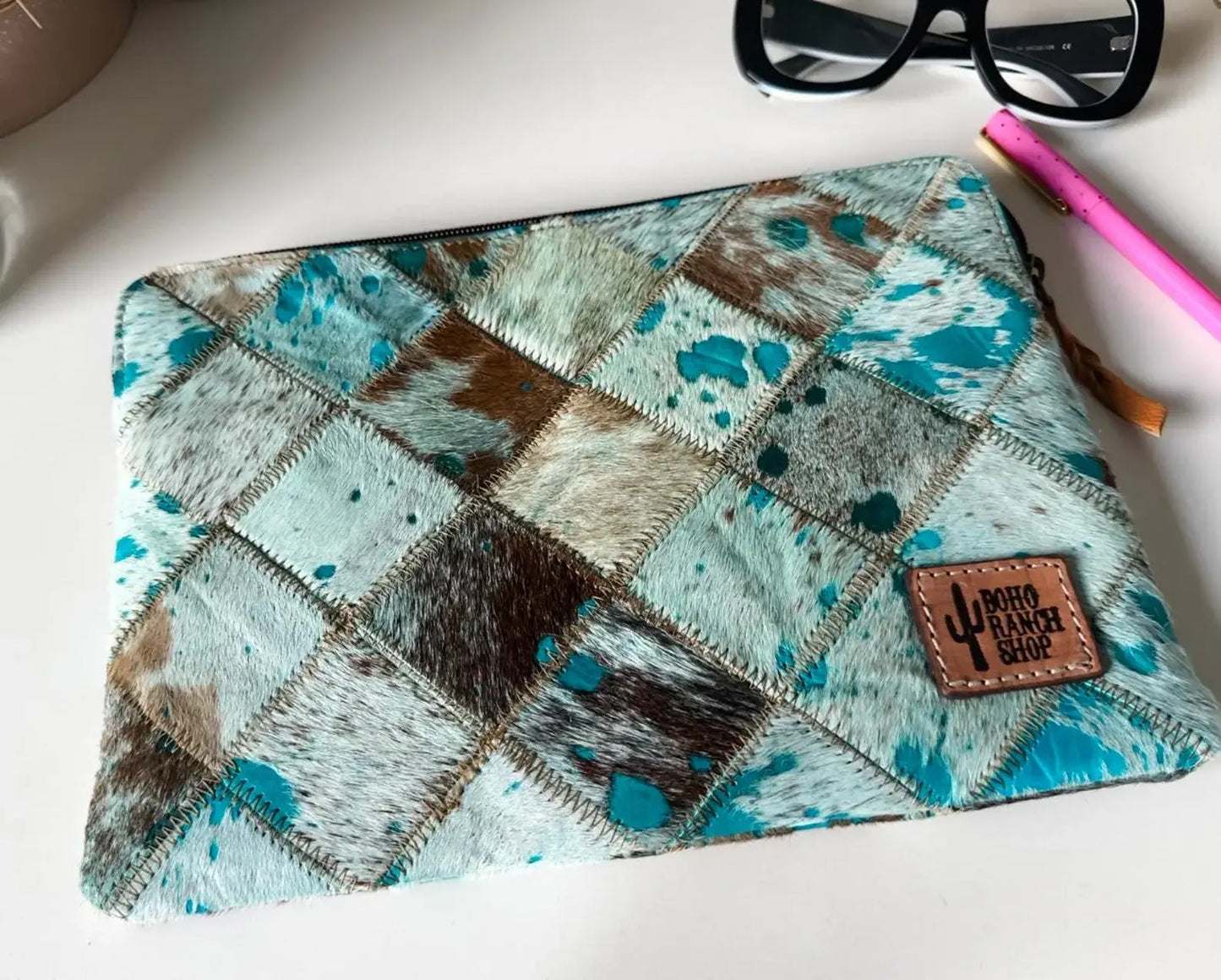 Cowhide Leather Laptop Computer tech Sleeve Pouch Case Boho Ranch Shop