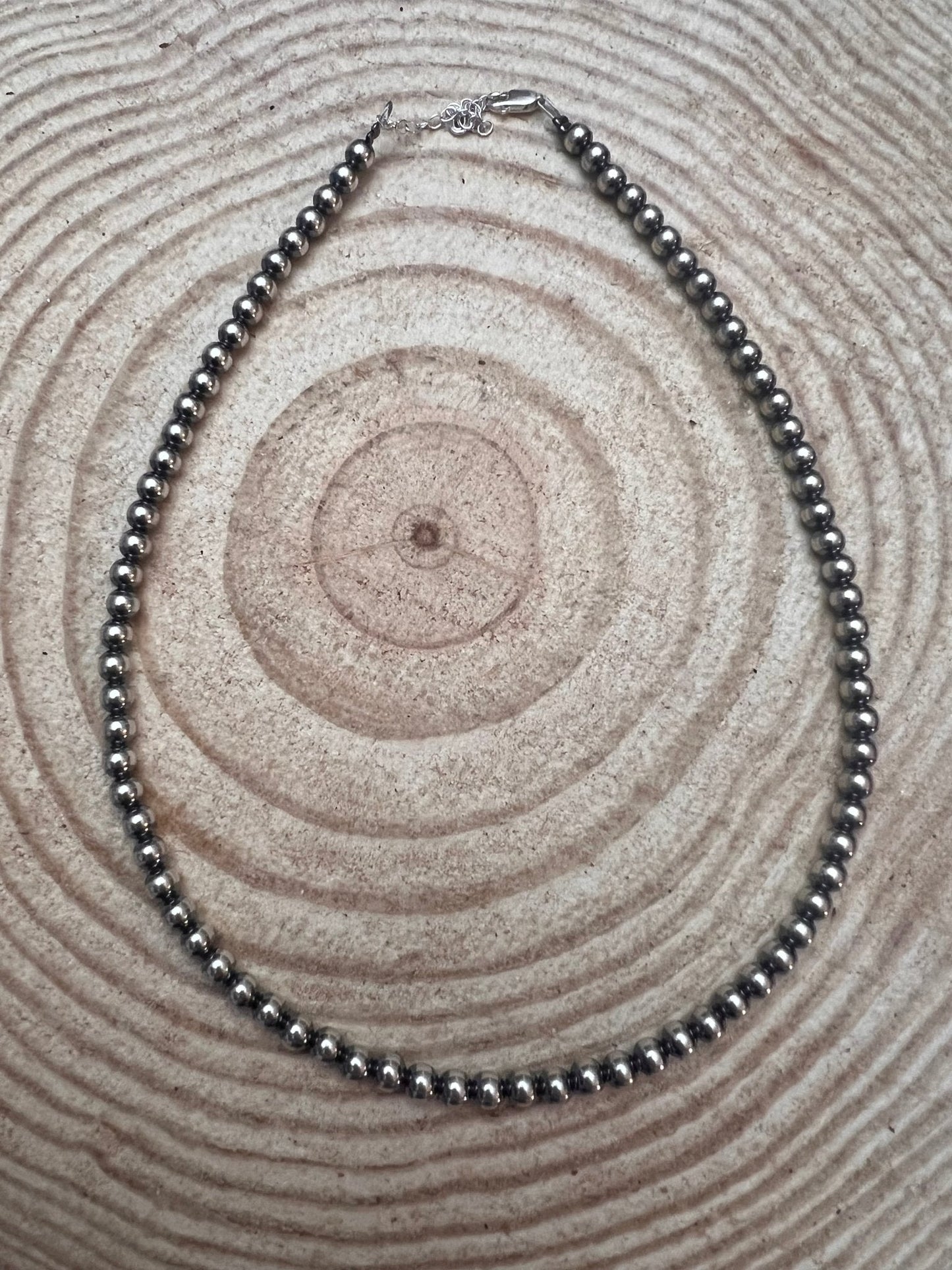 5mm Sterling Pearl Necklace - 16 inch Cowhide and Conchos