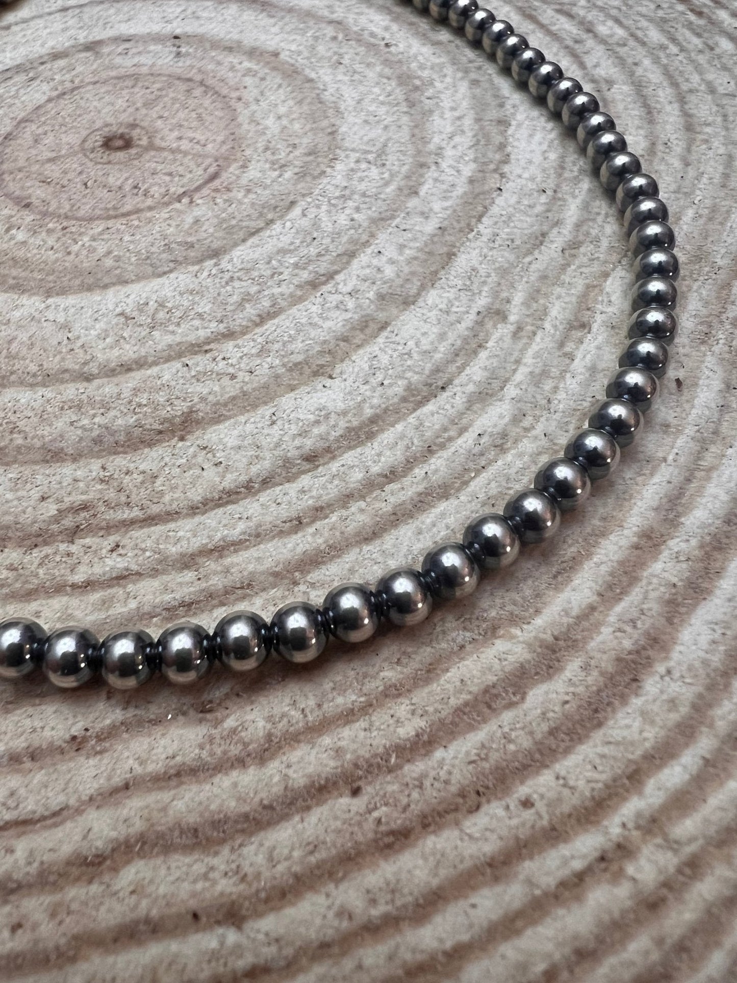 5mm Sterling Pearl Necklace - 16 inch Cowhide and Conchos