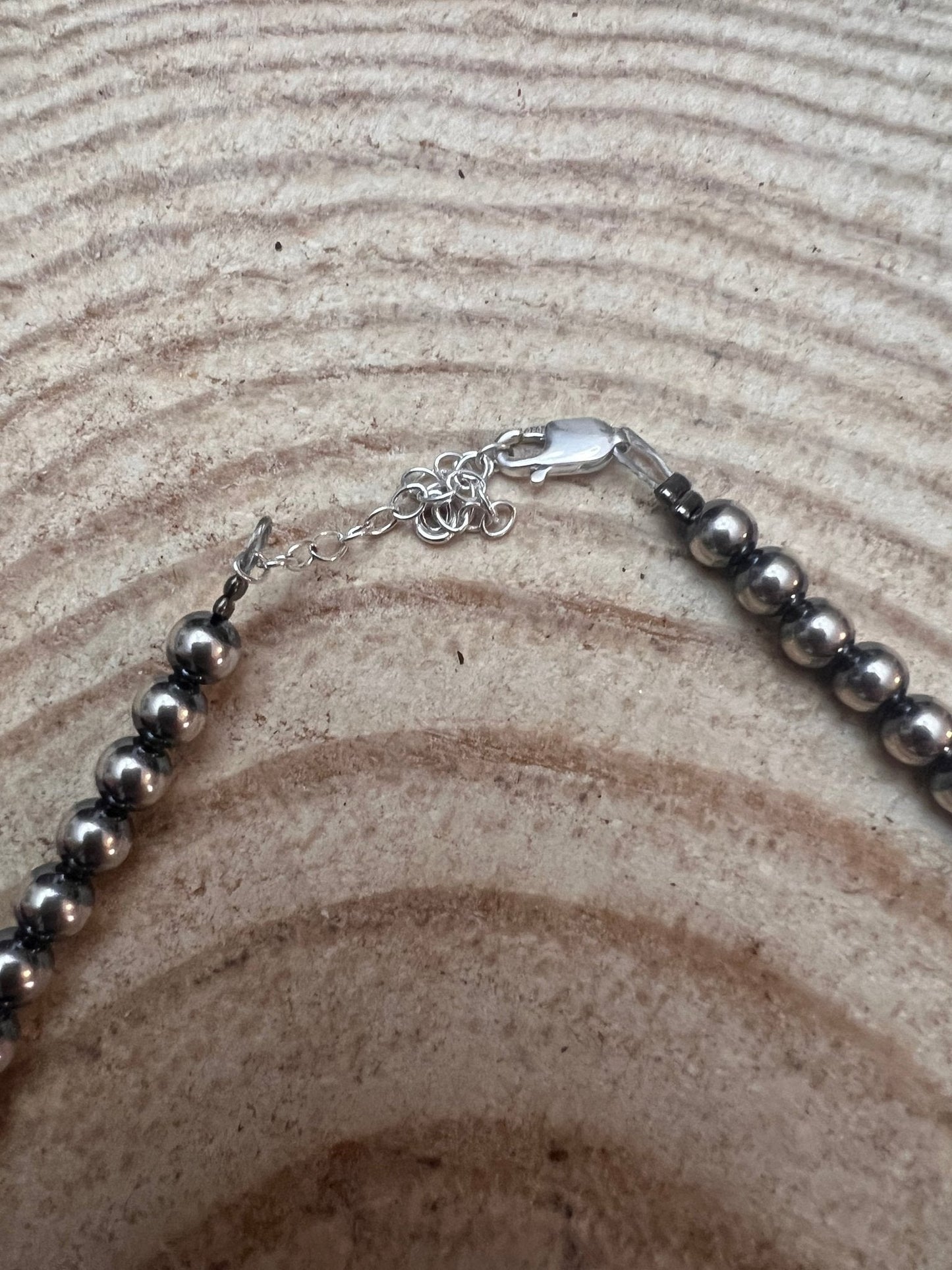 5mm Sterling Pearl Necklace - 16 inch Cowhide and Conchos
