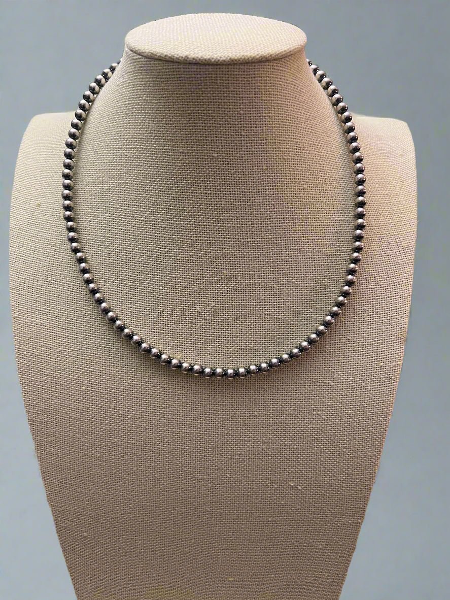 5mm Sterling Pearl Necklace - 16 inch Cowhide and Conchos