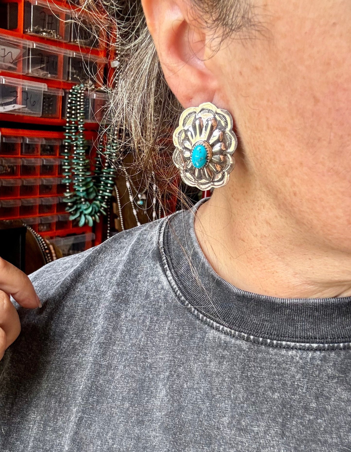 Rectangle Concho Earrings – Kingman Turquoise, Sterling Silver The Bijoux FAB Jewelry