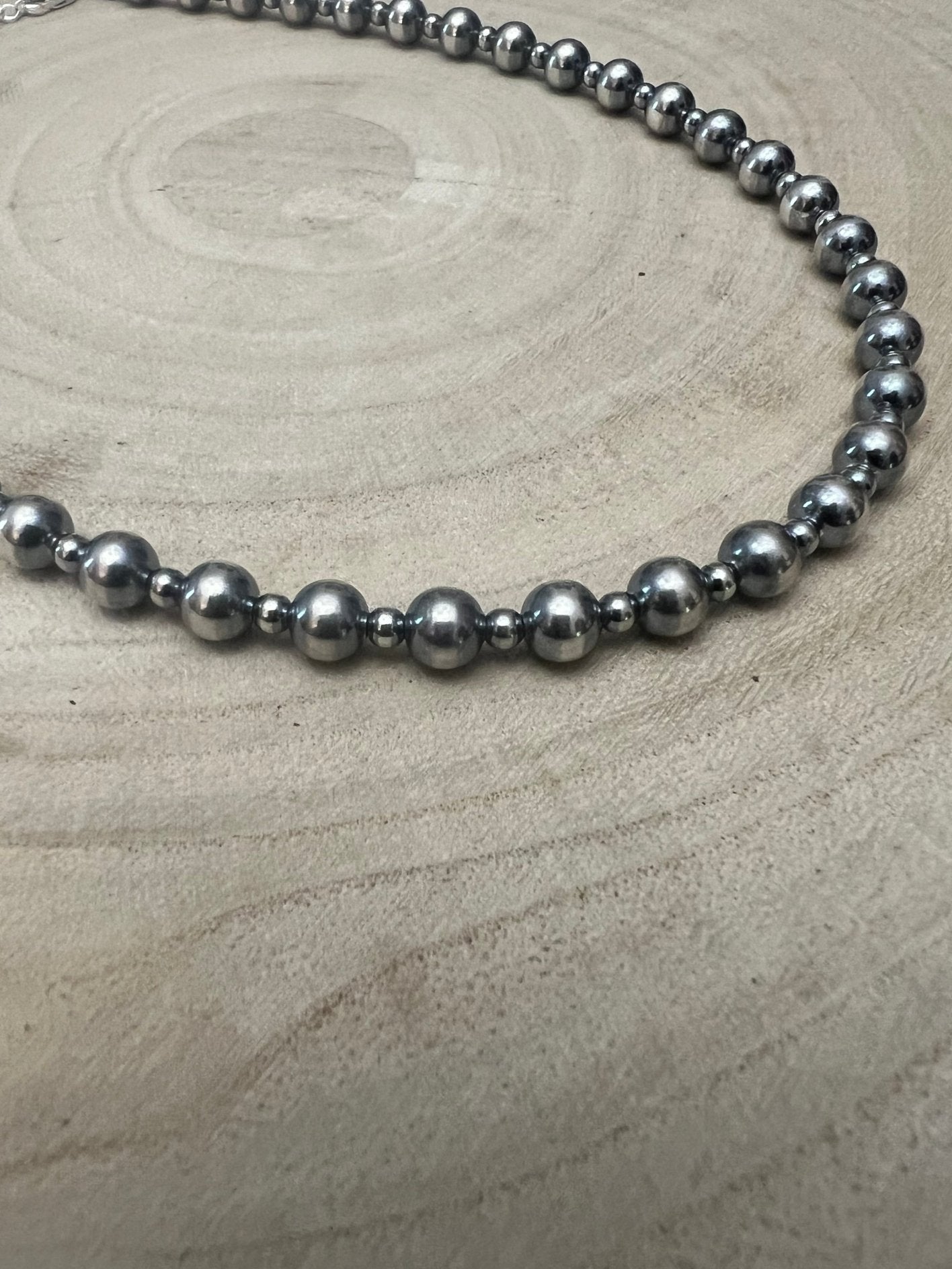6mm and 3mm Sterling Silver Pearls choker necklace - 14 inch choker Cowhide and Conchos