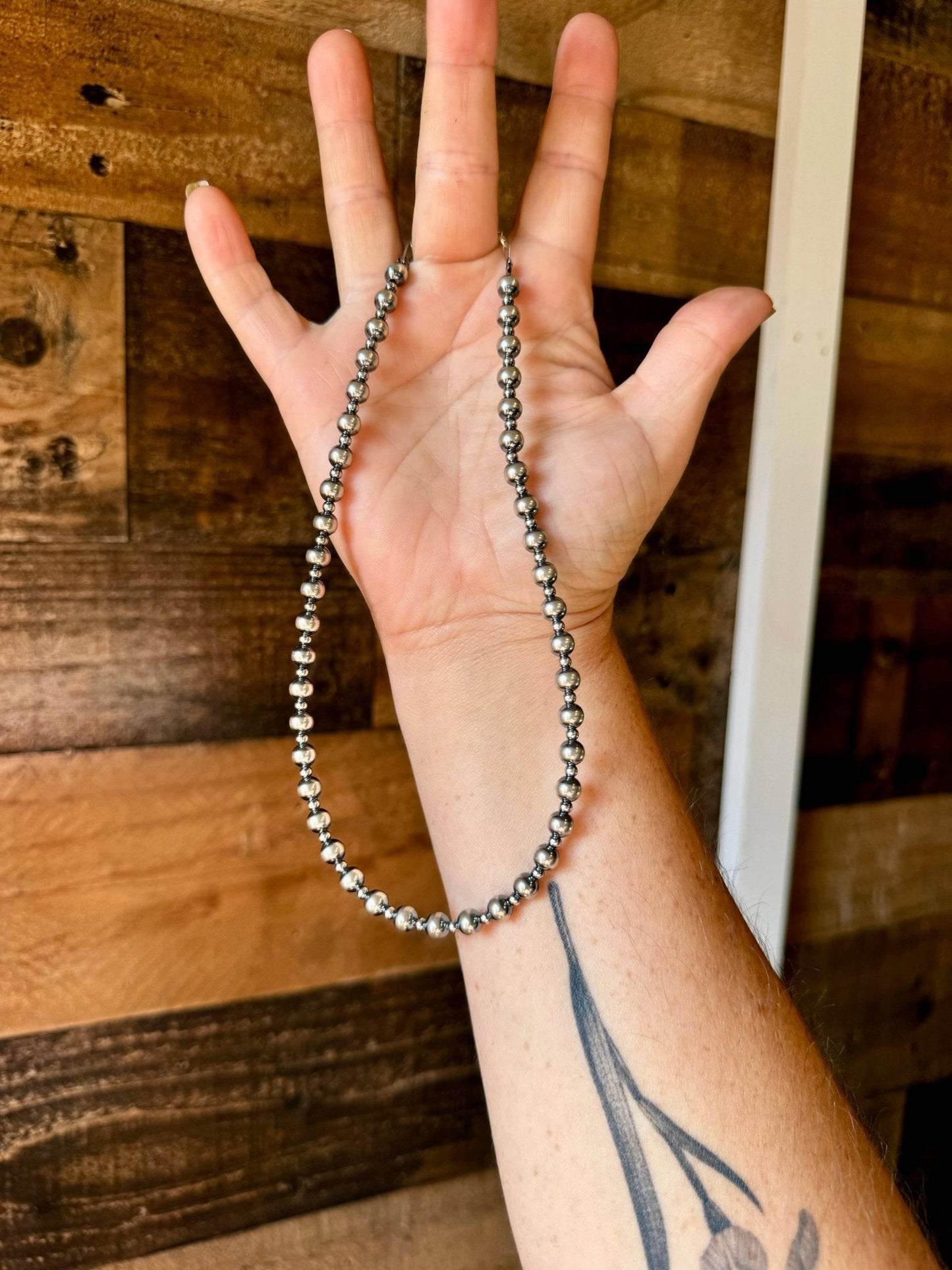 6mm and 3mm Sterling Silver Pearls choker necklace - 14 inch choker Cowhide and Conchos