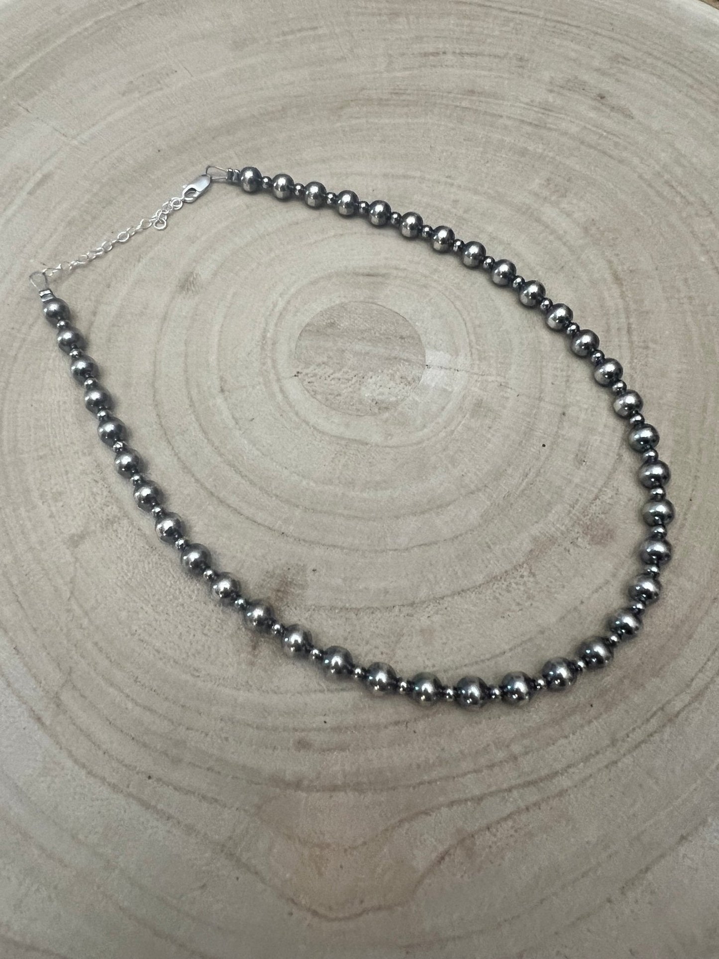 6mm and 3mm Sterling Silver Pearls choker necklace - 14 inch choker Cowhide and Conchos