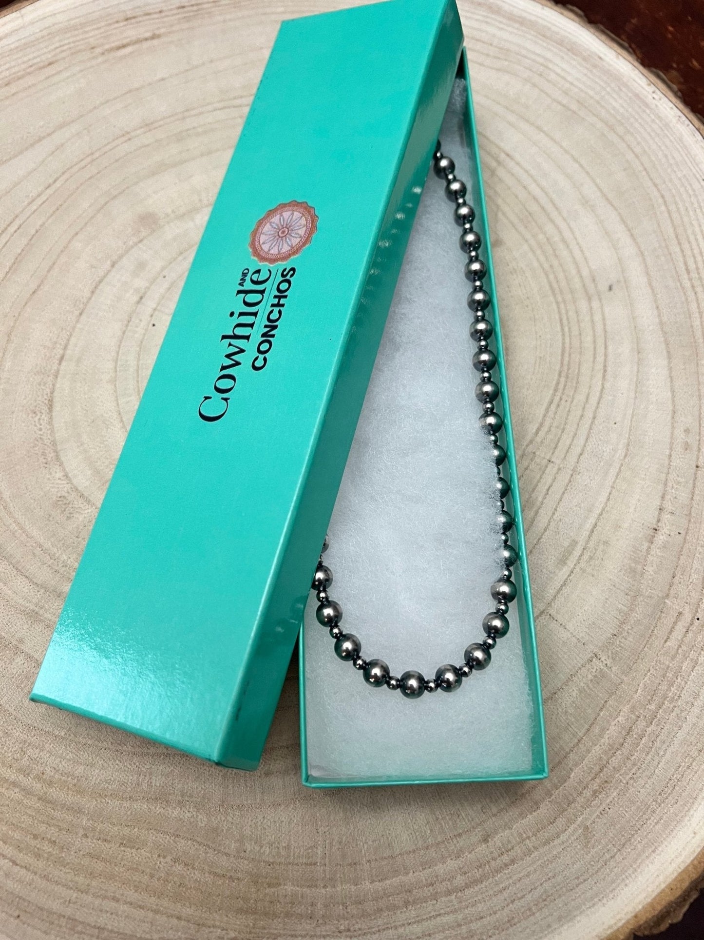 6mm and 3mm Sterling Silver Pearls choker necklace - 14 inch choker Cowhide and Conchos