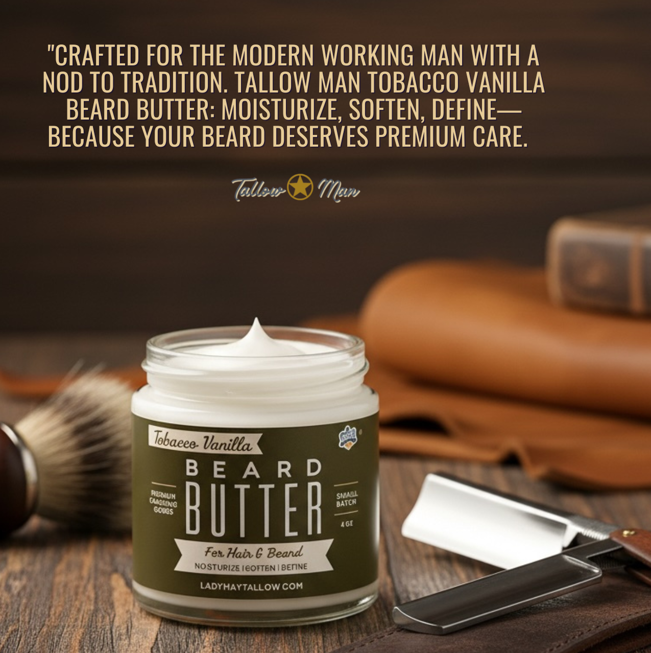 Tallow Man Bay Rum Beard + Body Butter | Men's Grooming | Grass-Fed Tallow | 9oz Lady May Tallow