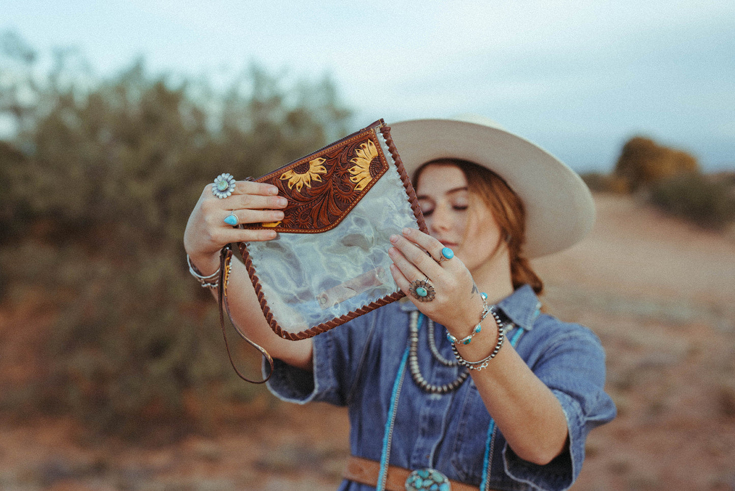 The Sunflower Fields Clear Bag, a Haute Southern Hyde by Beth Marie Exclusive Handbag Haute Southern Hyde