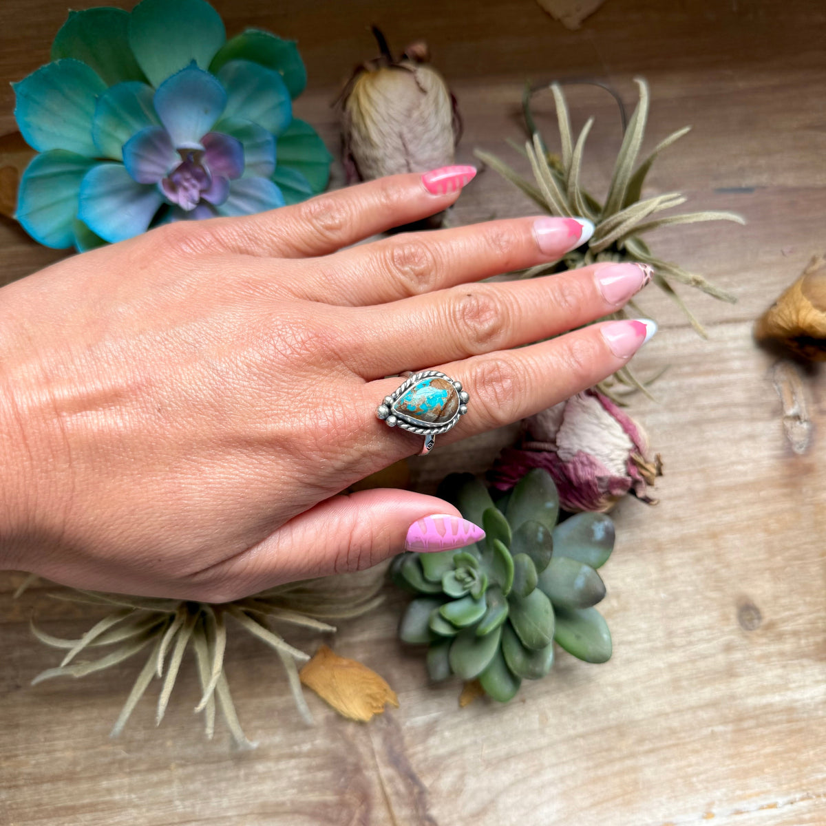 135 - Sterling Silver Easter Blue Turquoise Medicine Man Eye Stamped Stacking Ring by Jason Ogg The Bijoux FAB Jewelry