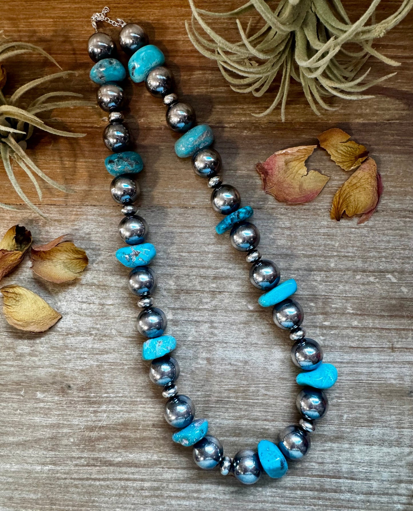 Turquoise Nugget & Sterling Silver Pearl Necklace – 21" The Bijoux FAB Jewelry