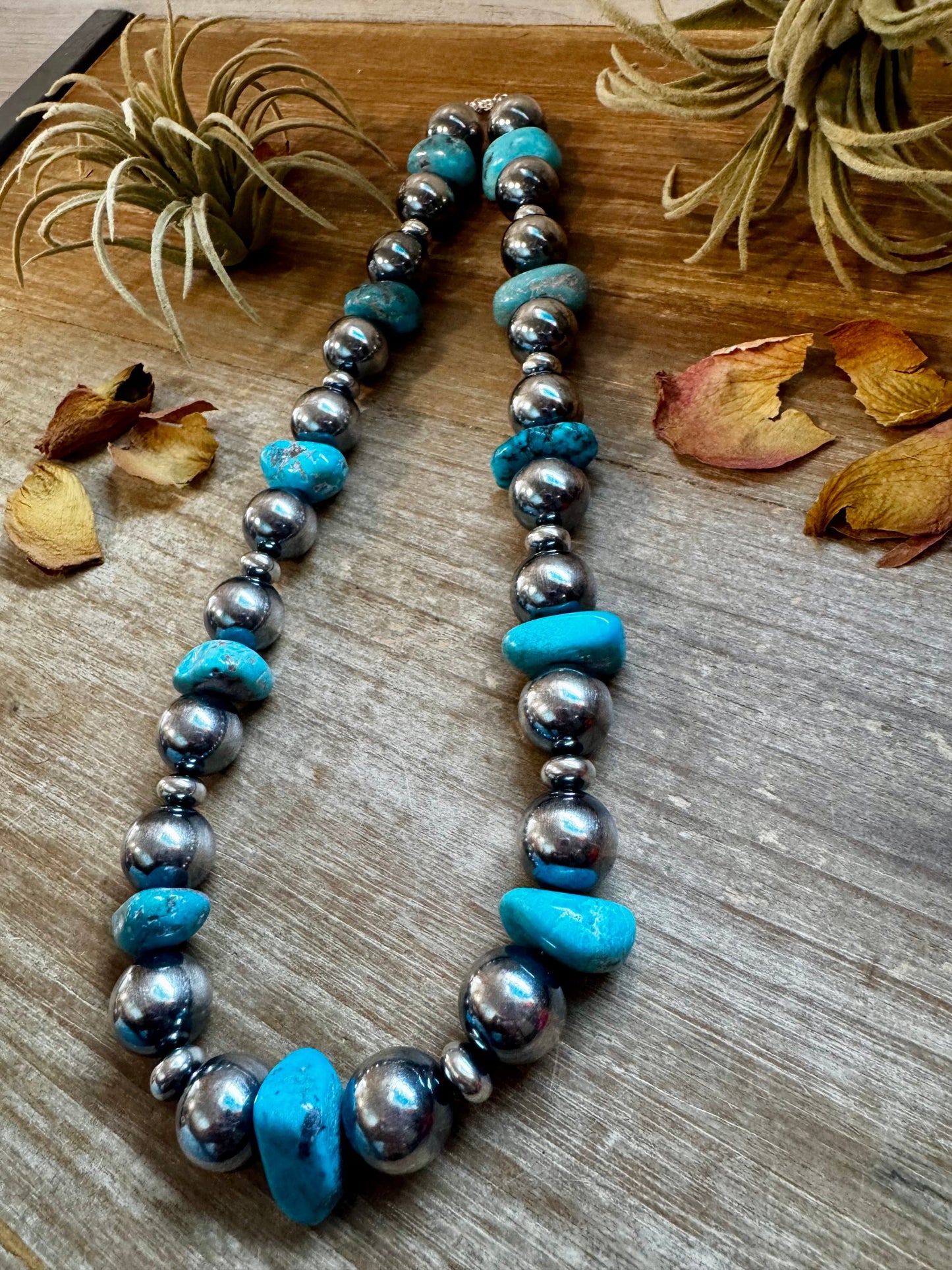 Turquoise Nugget & Sterling Silver Pearl Necklace – 21" The Bijoux FAB Jewelry