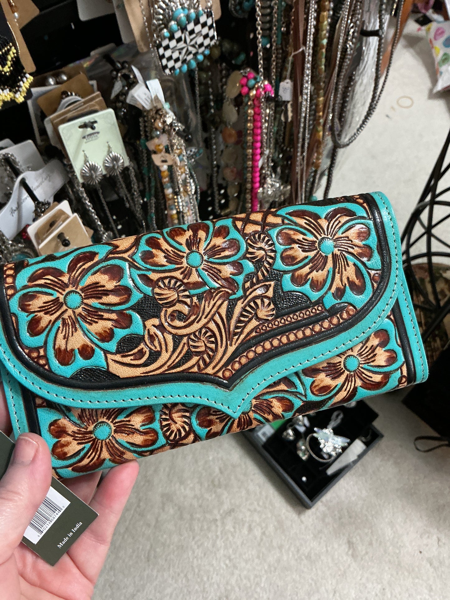 Myra Hand Tooled Turquoise Wallet CedarHill Country Market