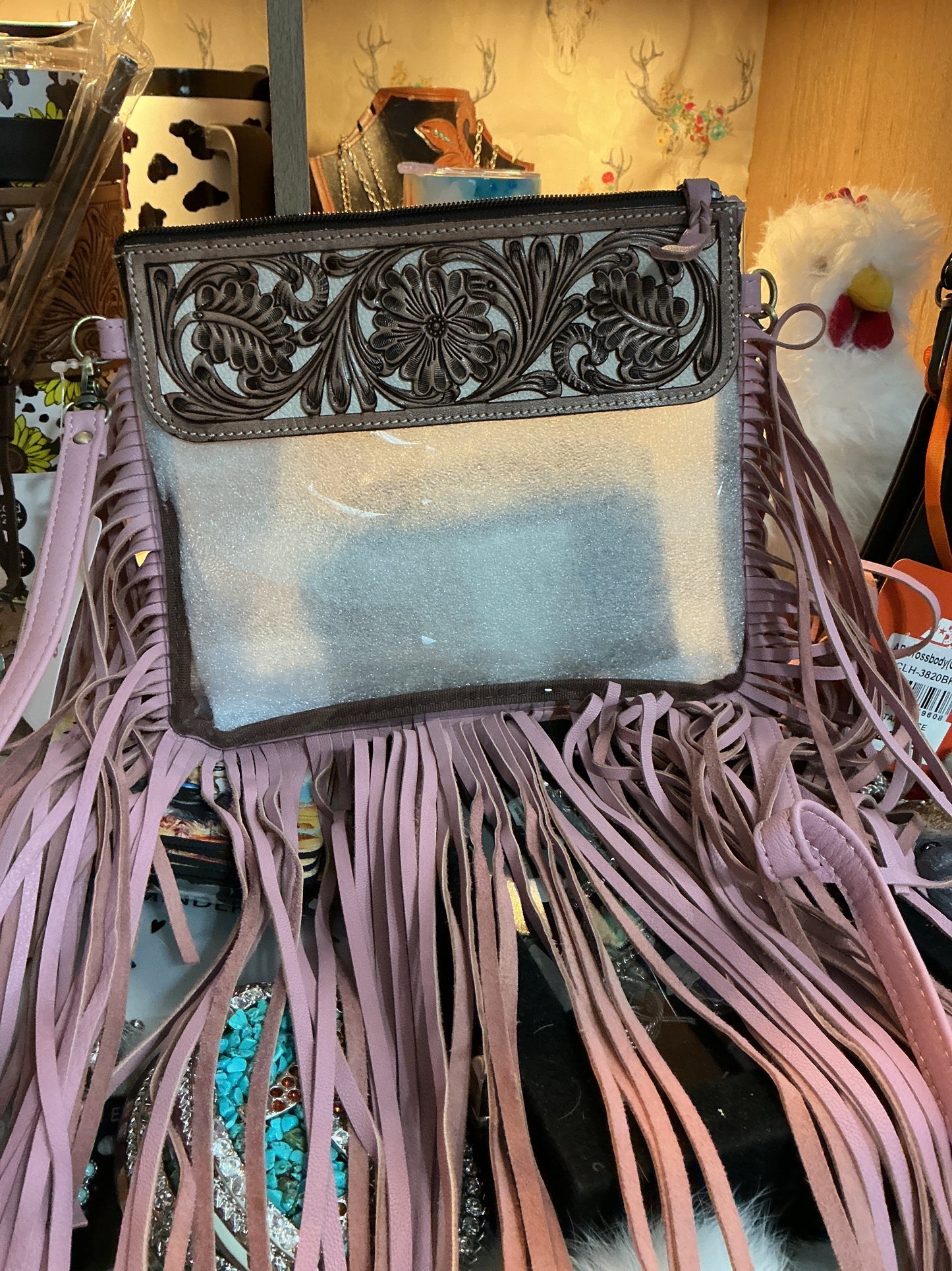 Pink clear concert fringe bag CedarHill Country Market