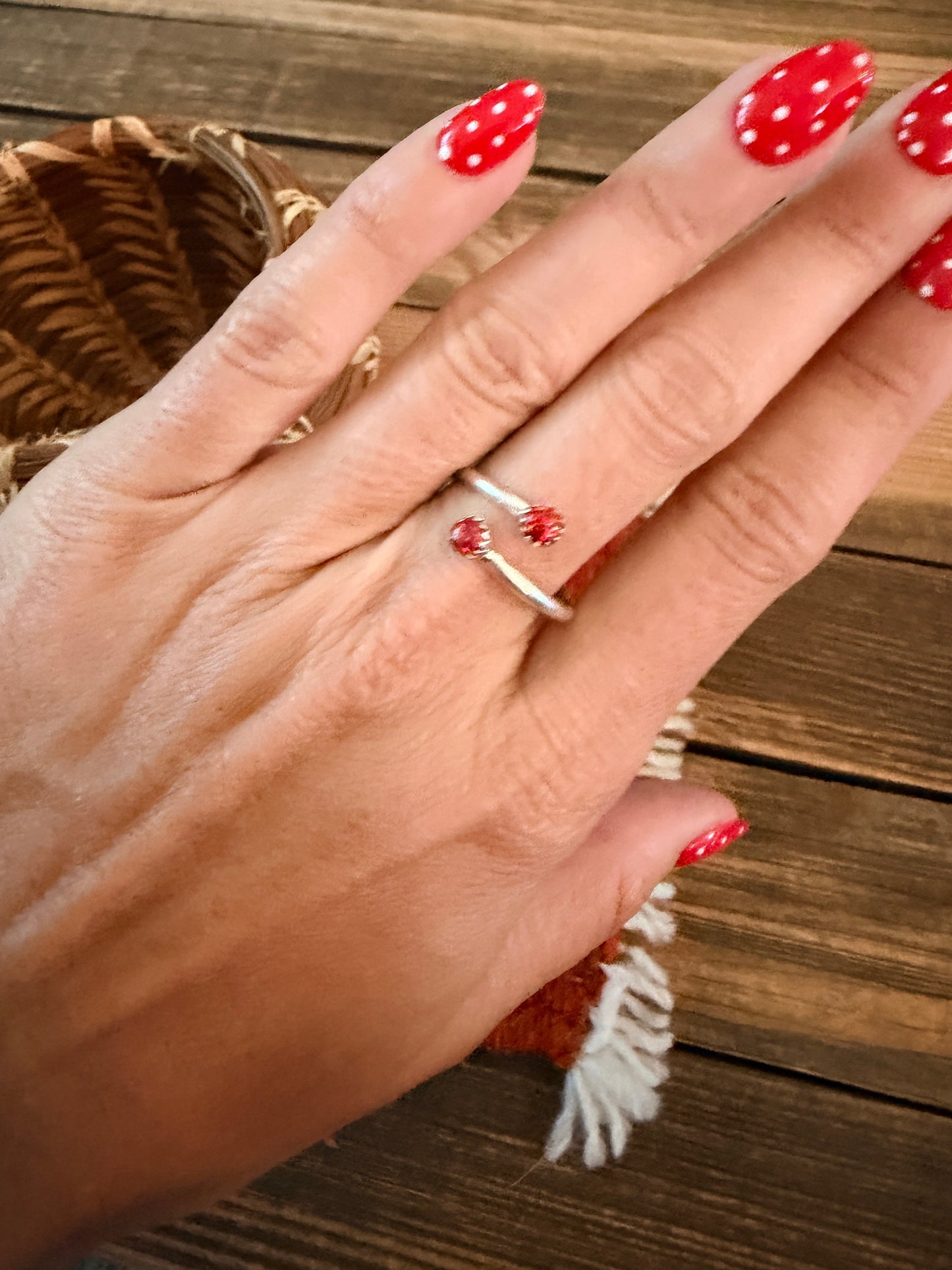 Handcrafted Red Opal & Sterling Silver Adjustable Ring Nizhoni Traders LLC