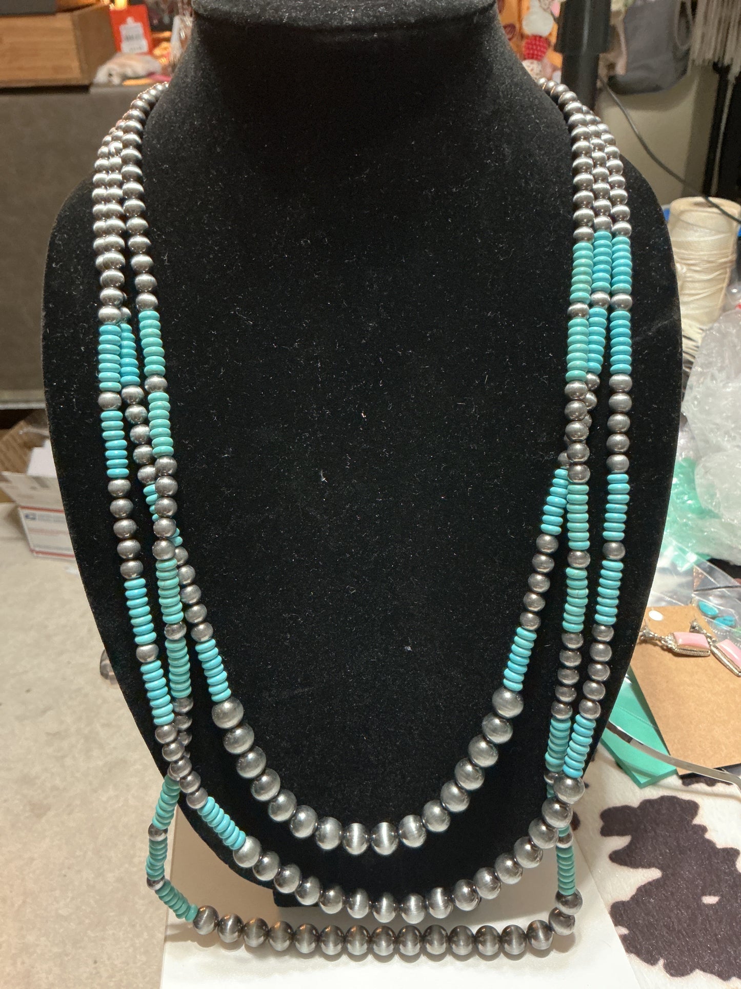 Navajo fashion three strand necklace set CedarHill Country Market