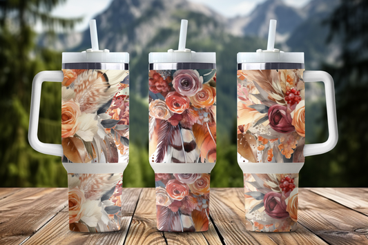 Feathers and Flora Themed 40 oz. Stainless steel tumbler CedarHill Country Market