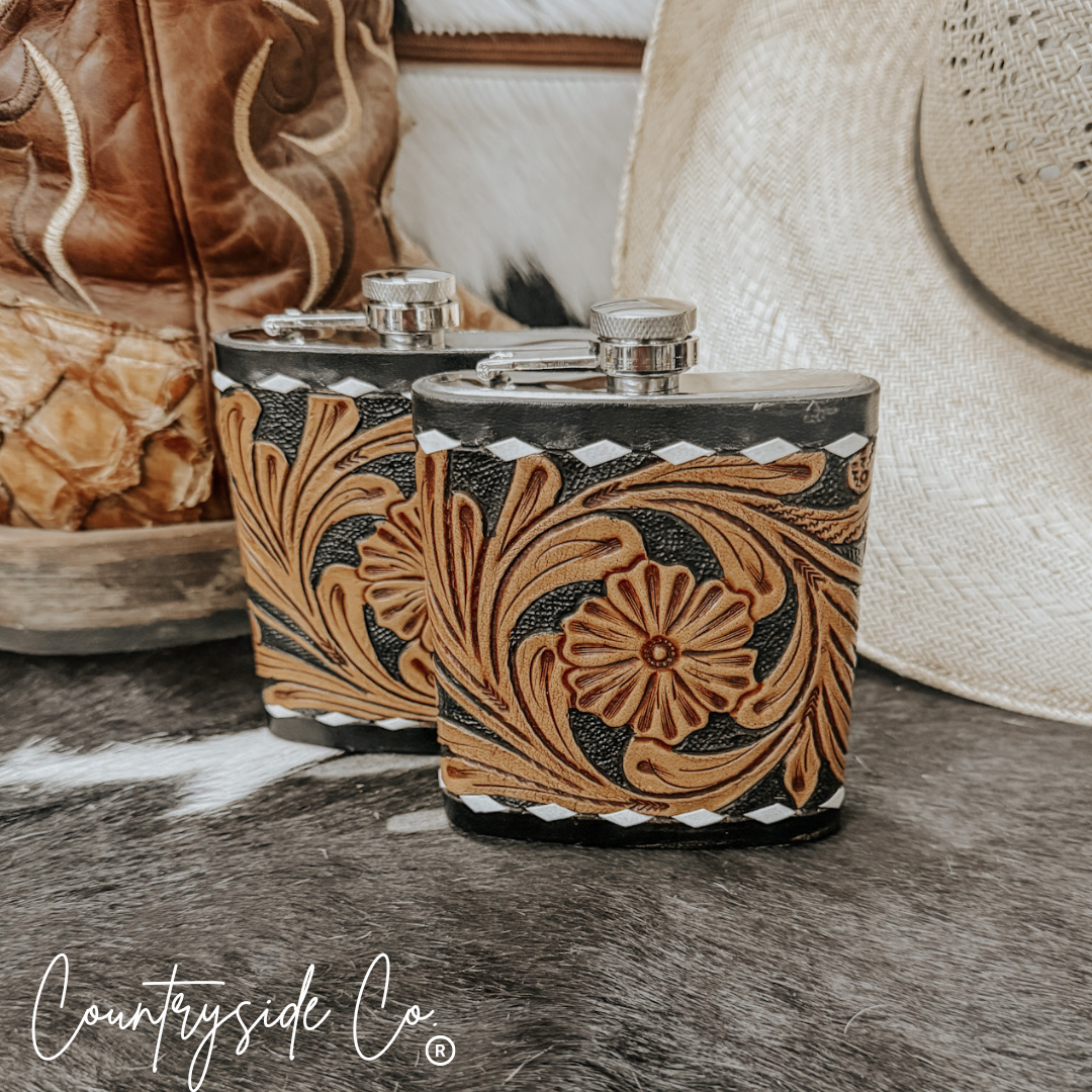 Legend Tooled Leather Flask Countryside Co.