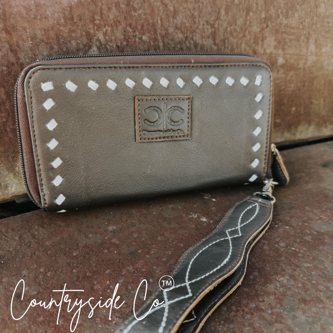 Boot Stitch Leather Wallet Wristlet Countryside Co.