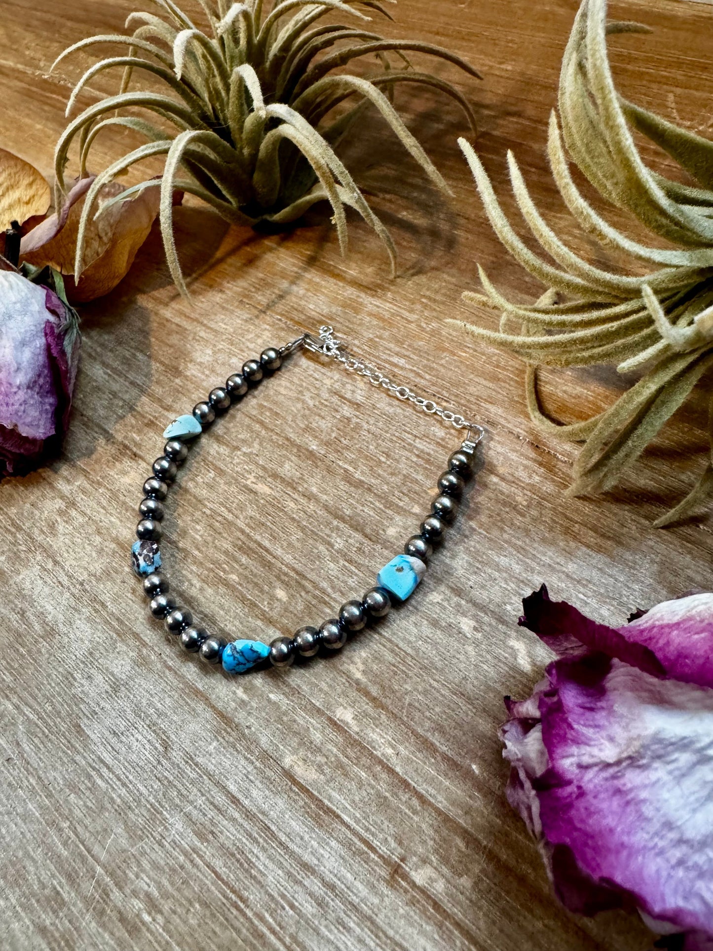 Golden Hill Turquoise Bracelet – 5mm Sterling Silver Pearls The Bijoux FAB Jewelry