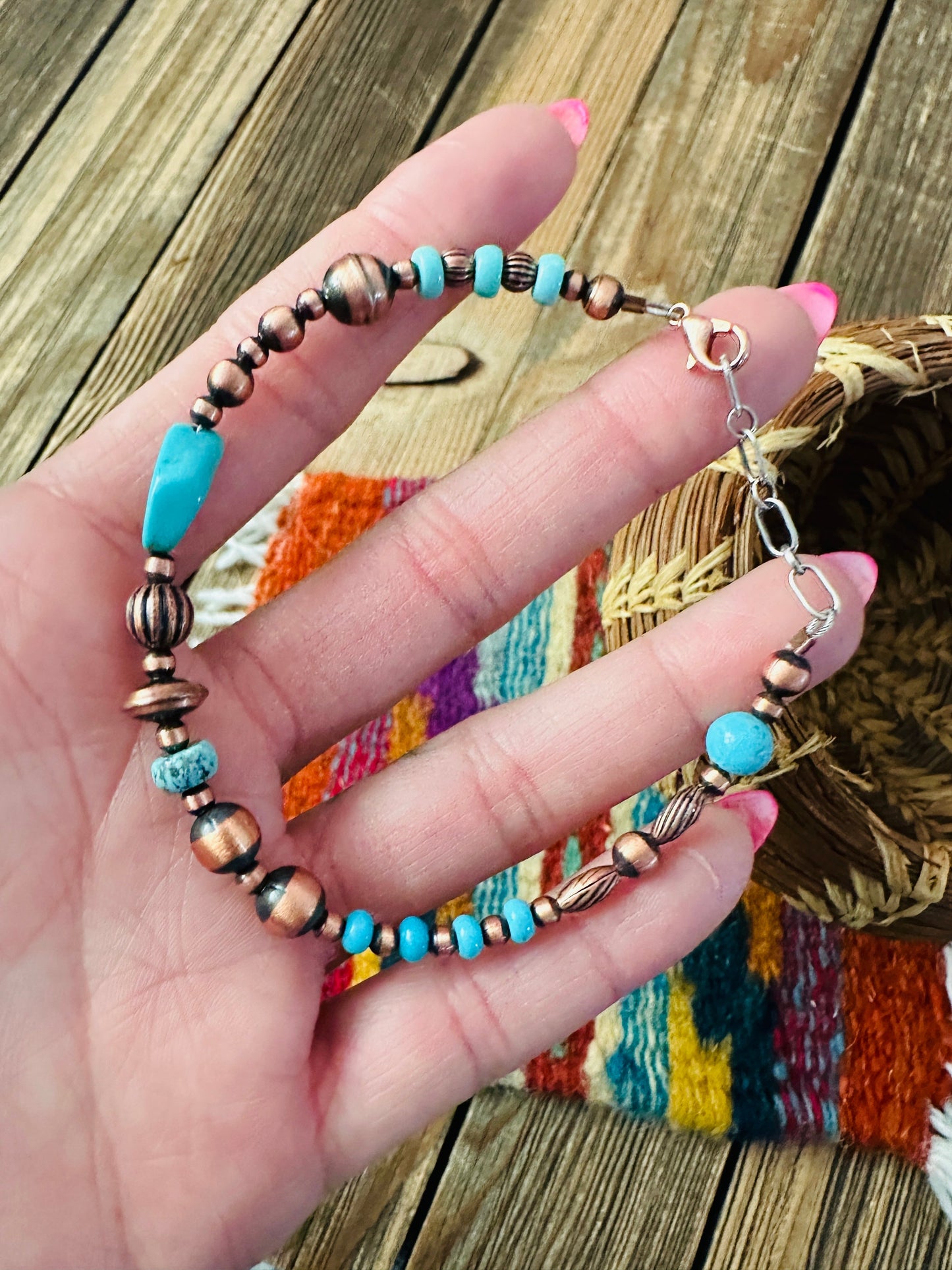 Handcrafted Turquoise & Copper Beaded Bracelet Nizhoni Traders LLC