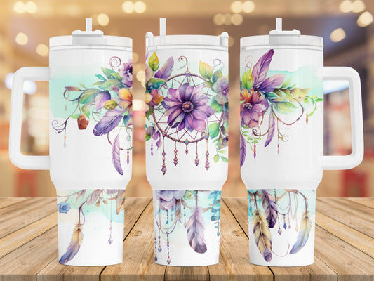 Purple BoHo Cowhead Western Themed 40 oz. Stainless steel tumbler CedarHill Country Market