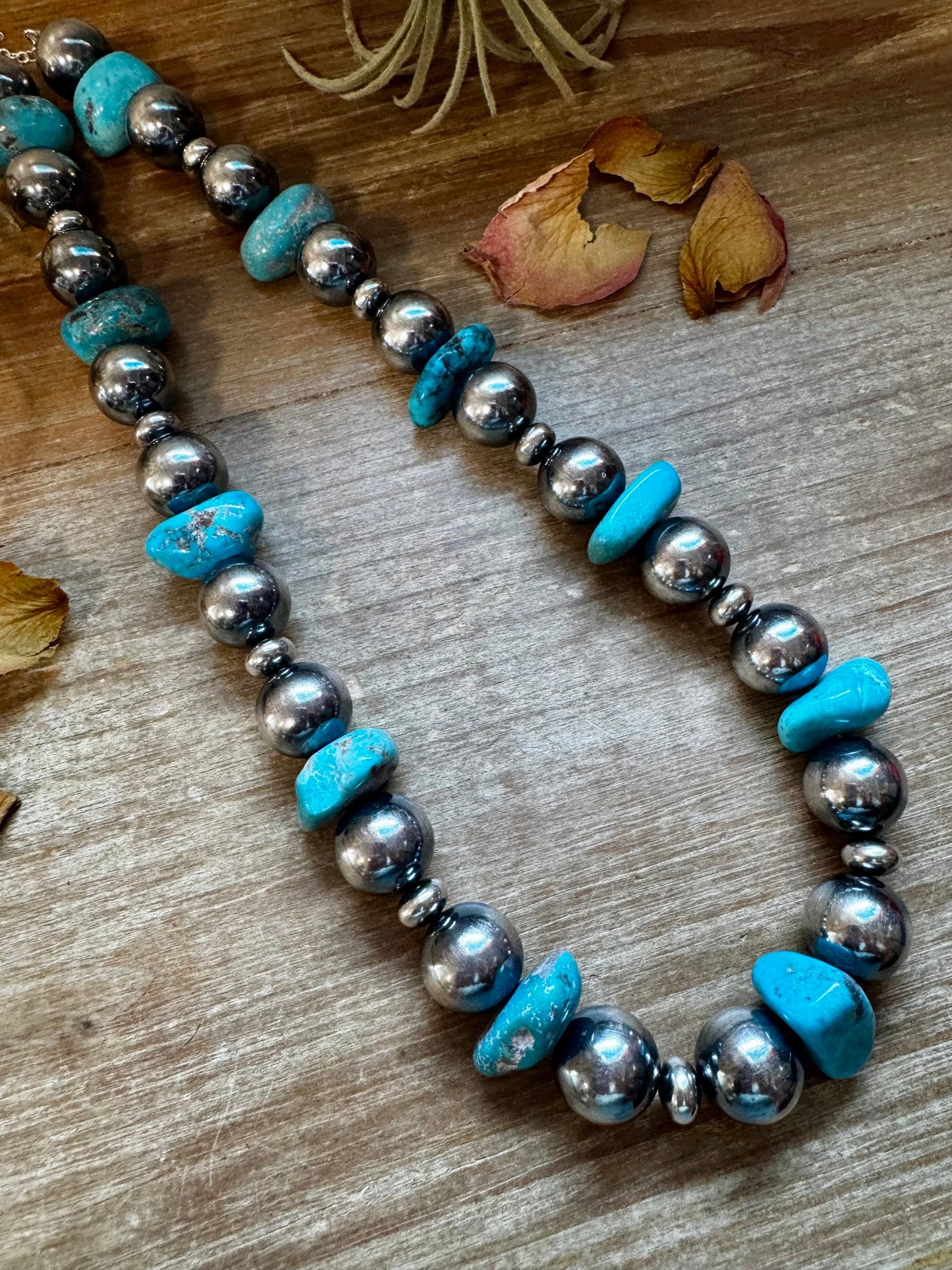 Turquoise Nugget & Sterling Silver Pearl Necklace – 21" The Bijoux FAB Jewelry
