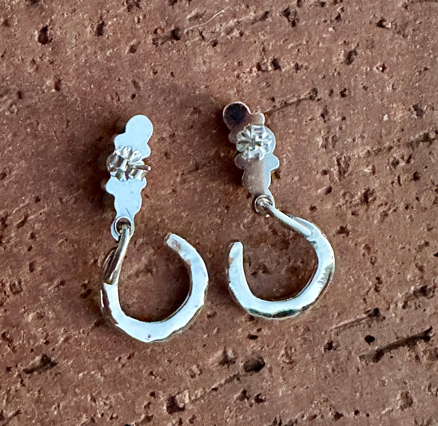 Handcrafted 3 Stone Turquoise & Sterling Silver Horseshoe Earrings Nizhoni Traders LLC